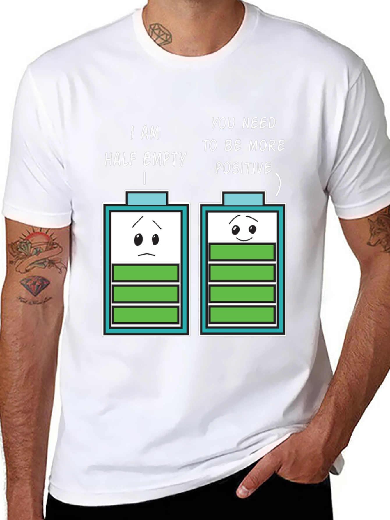 Half Empty Positive Battery Humor Graphic Tee