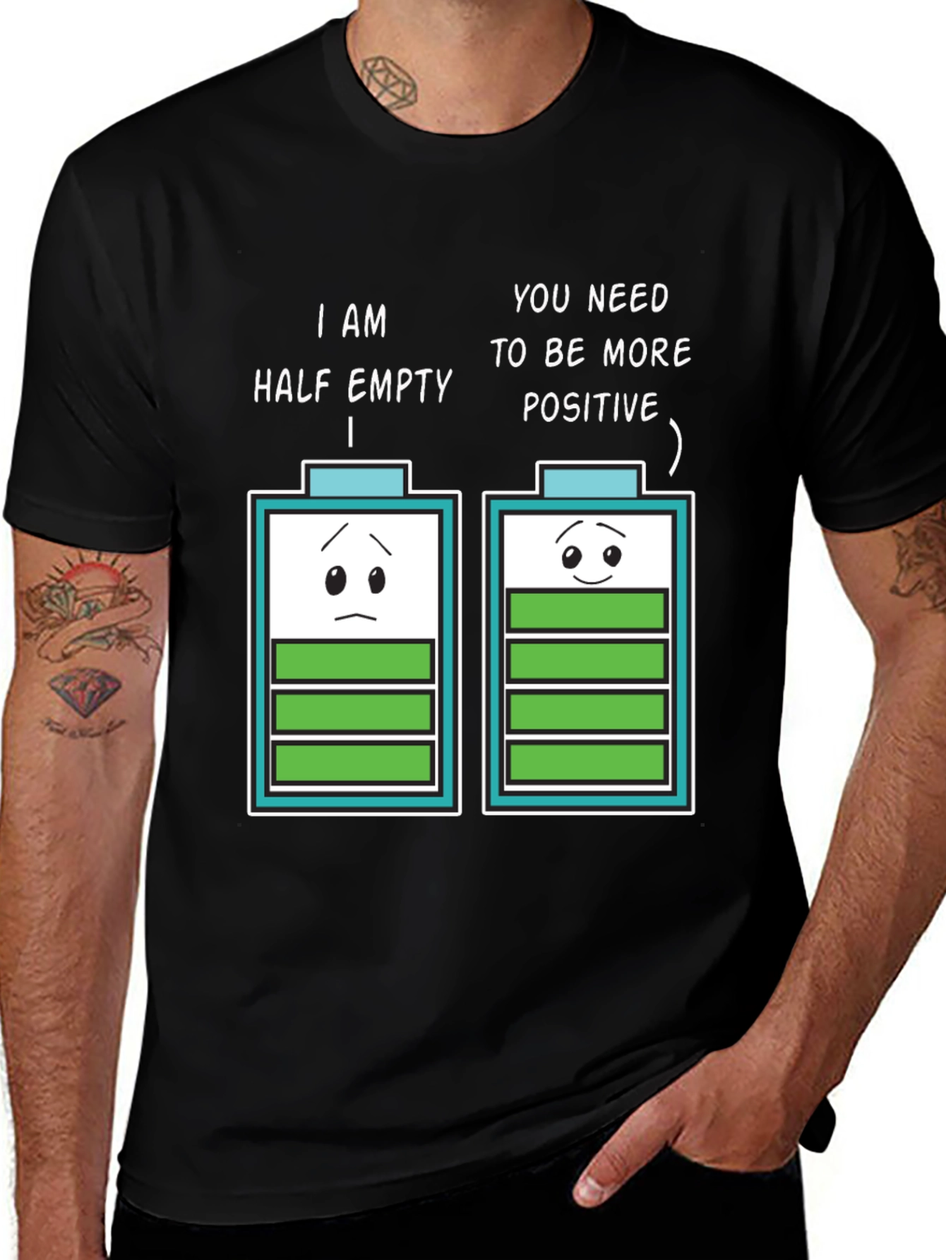 Half Empty Positive Battery Humor Graphic Tee