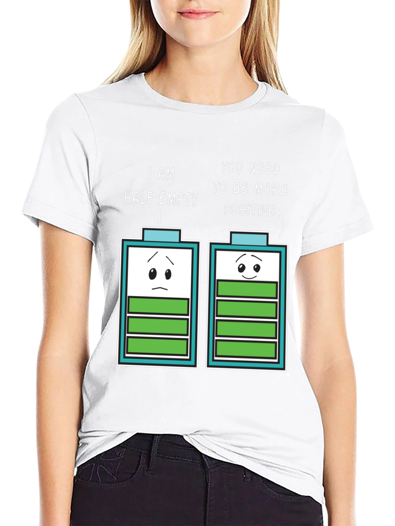 Half Empty Positive Battery Humor Graphic Tee