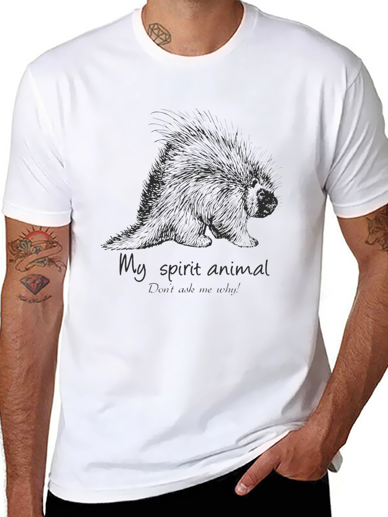 Porcupine Spirit Animal Graphic Tee - Black