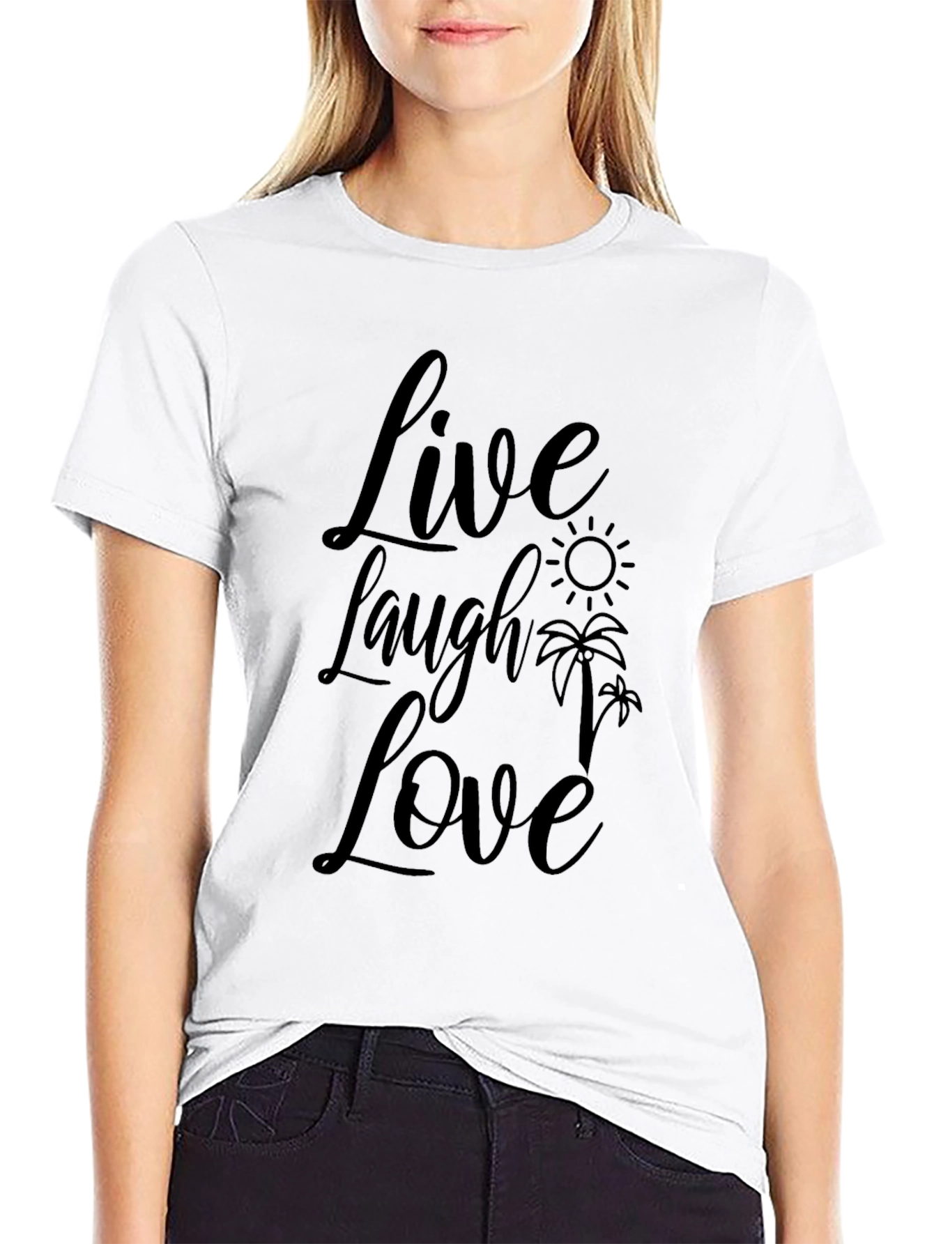 Live Laugh Love Graphic Print Black T-Shirt