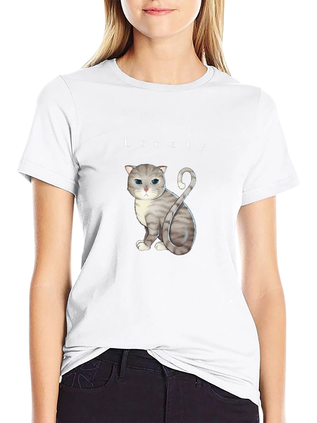 Lonely Cat Graphic T-Shirt - Soft Cotton Blend