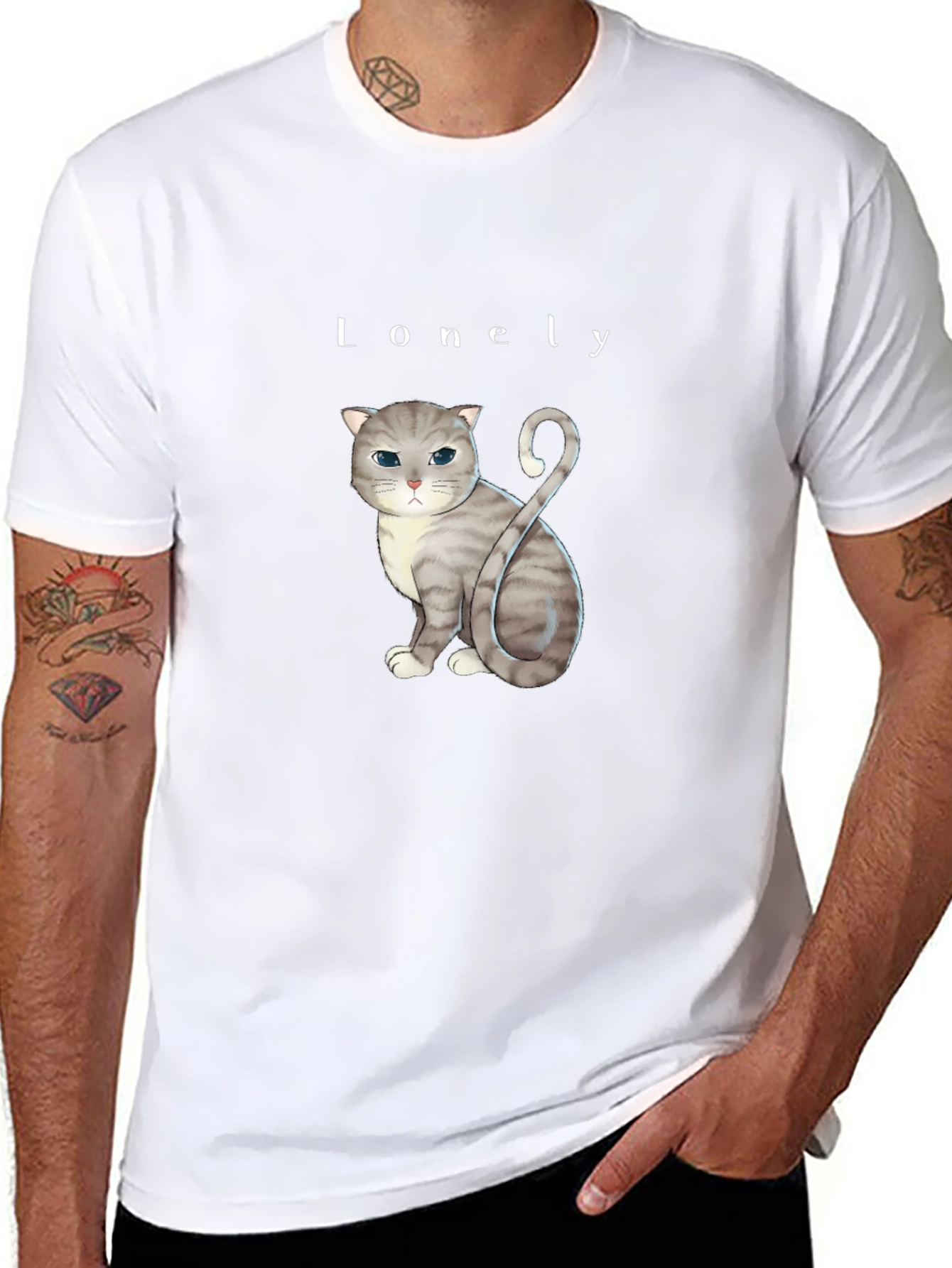 Lonely Cat Graphic T-Shirt - Soft Cotton Blend