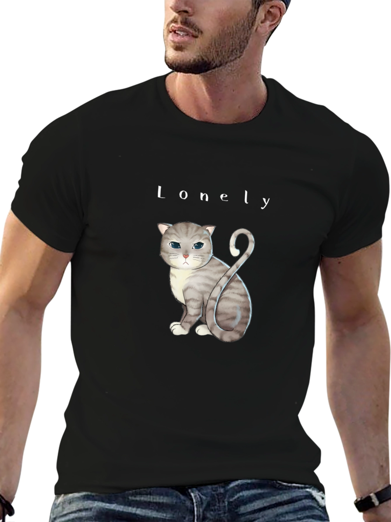 Lonely Cat Graphic T-Shirt - Soft Cotton Blend