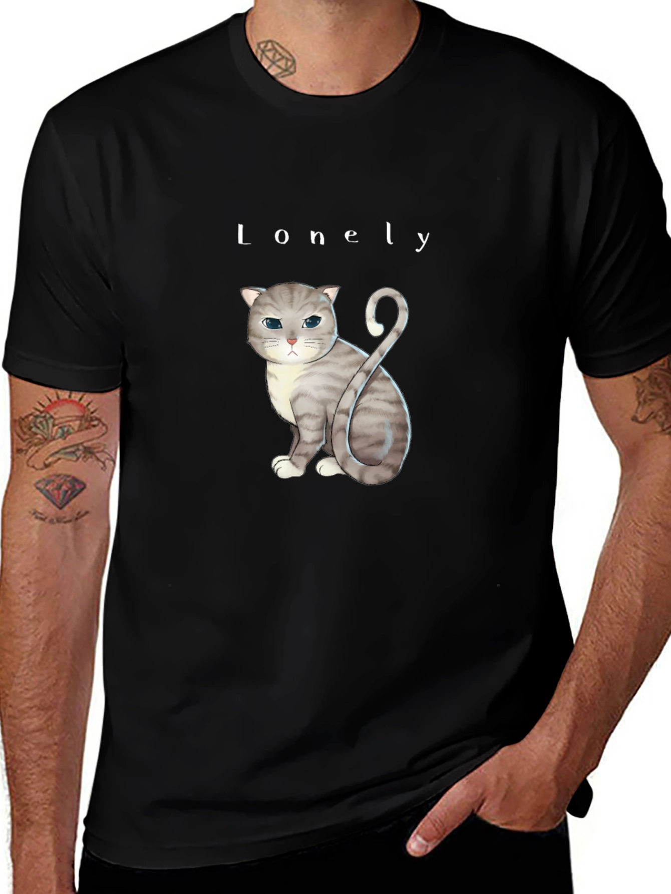 Lonely Cat Graphic T-Shirt - Soft Cotton Blend