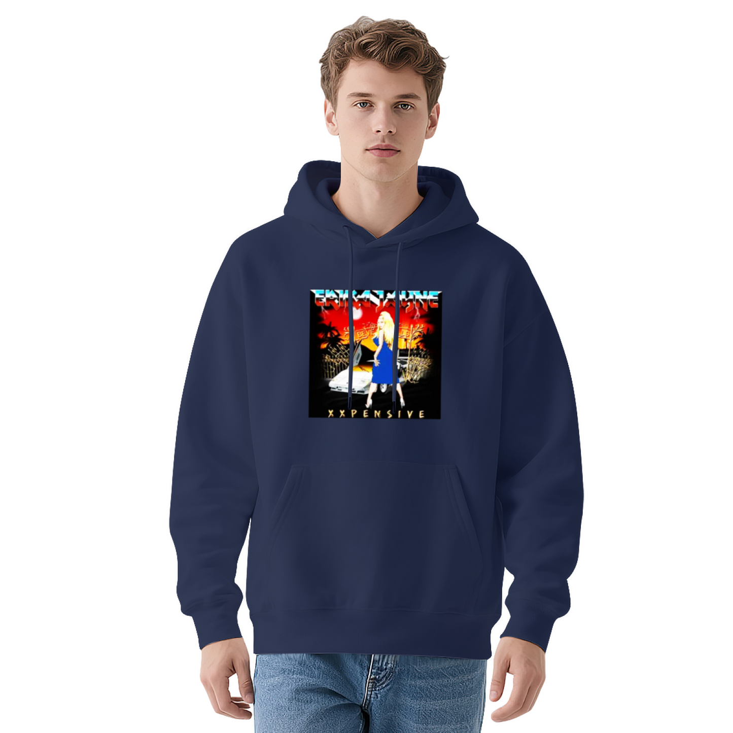 Retro Hip Hop Xxpensive Lady Graphic Hoodie, Comfort Streetwear Black Hooded Top