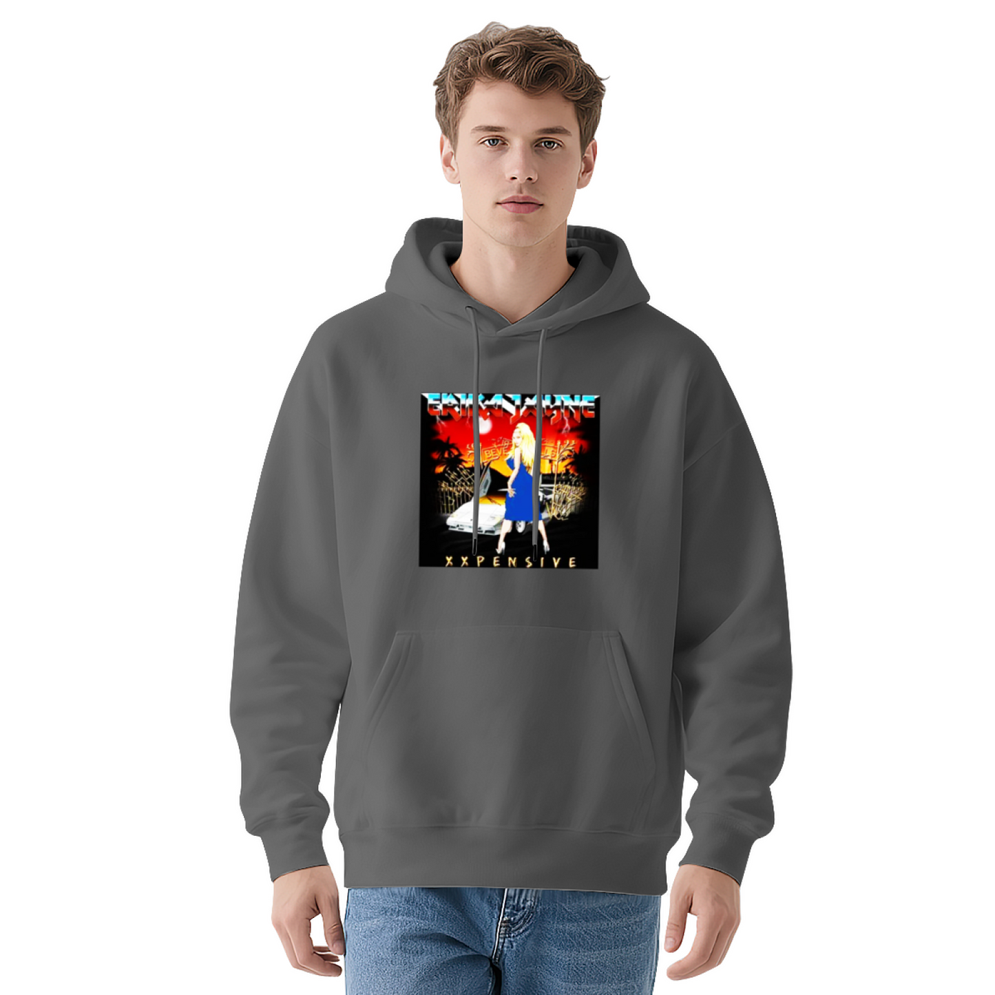 Retro Hip Hop Xxpensive Lady Graphic Hoodie, Comfort Streetwear Black Hooded Top