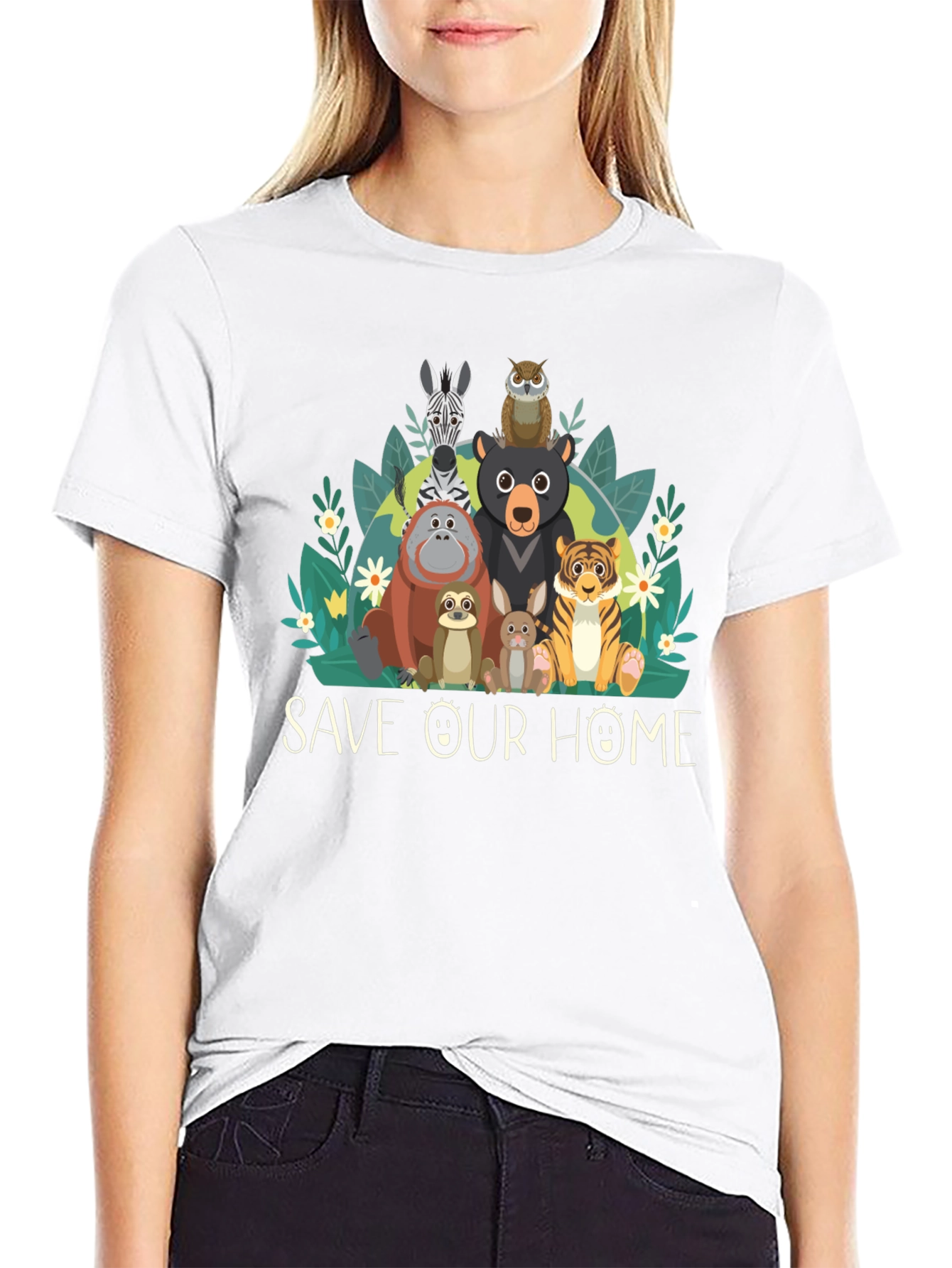 Save Our Home Animal Graphic Black T-Shirt