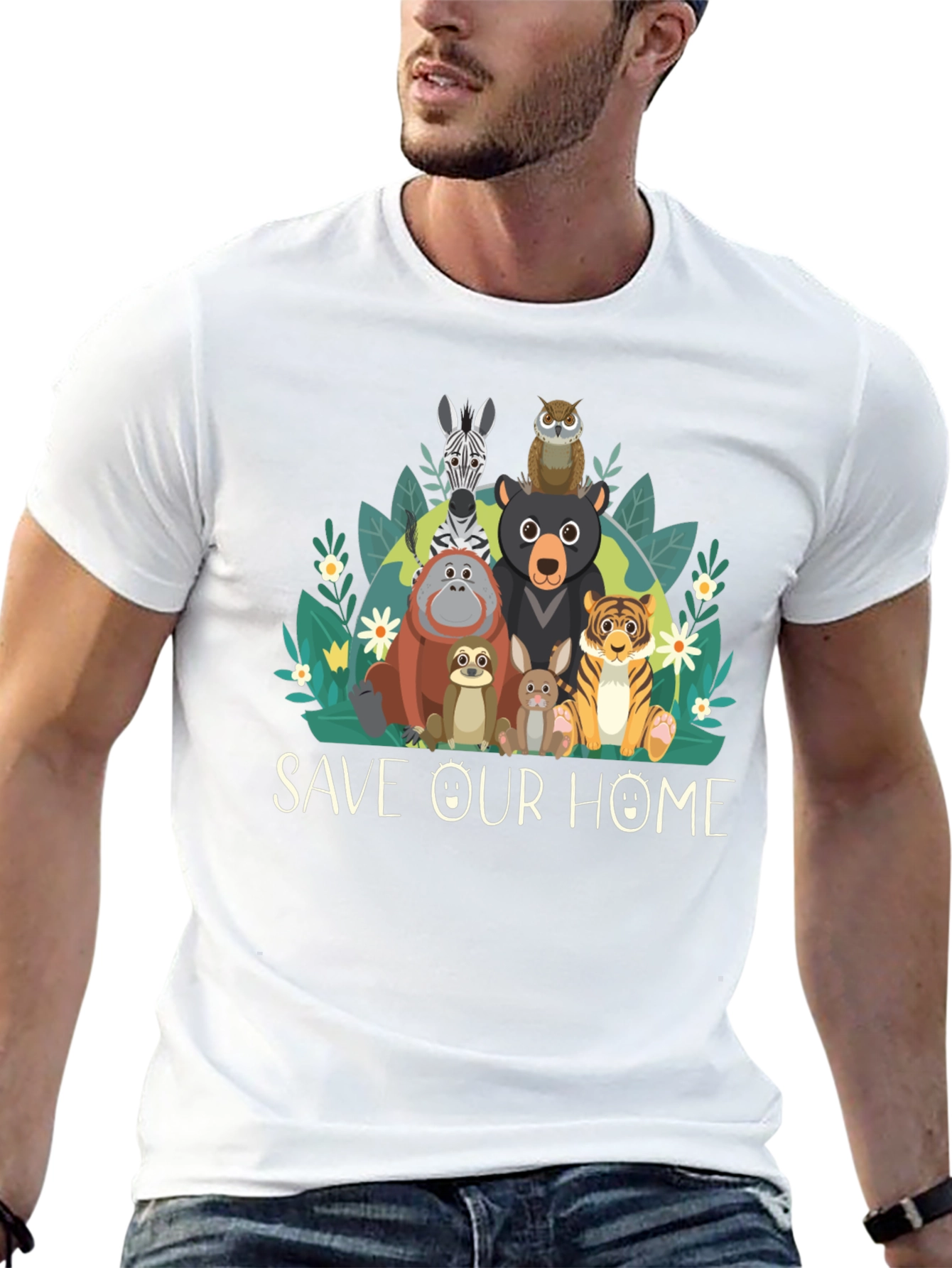 Save Our Home Animal Graphic Black T-Shirt