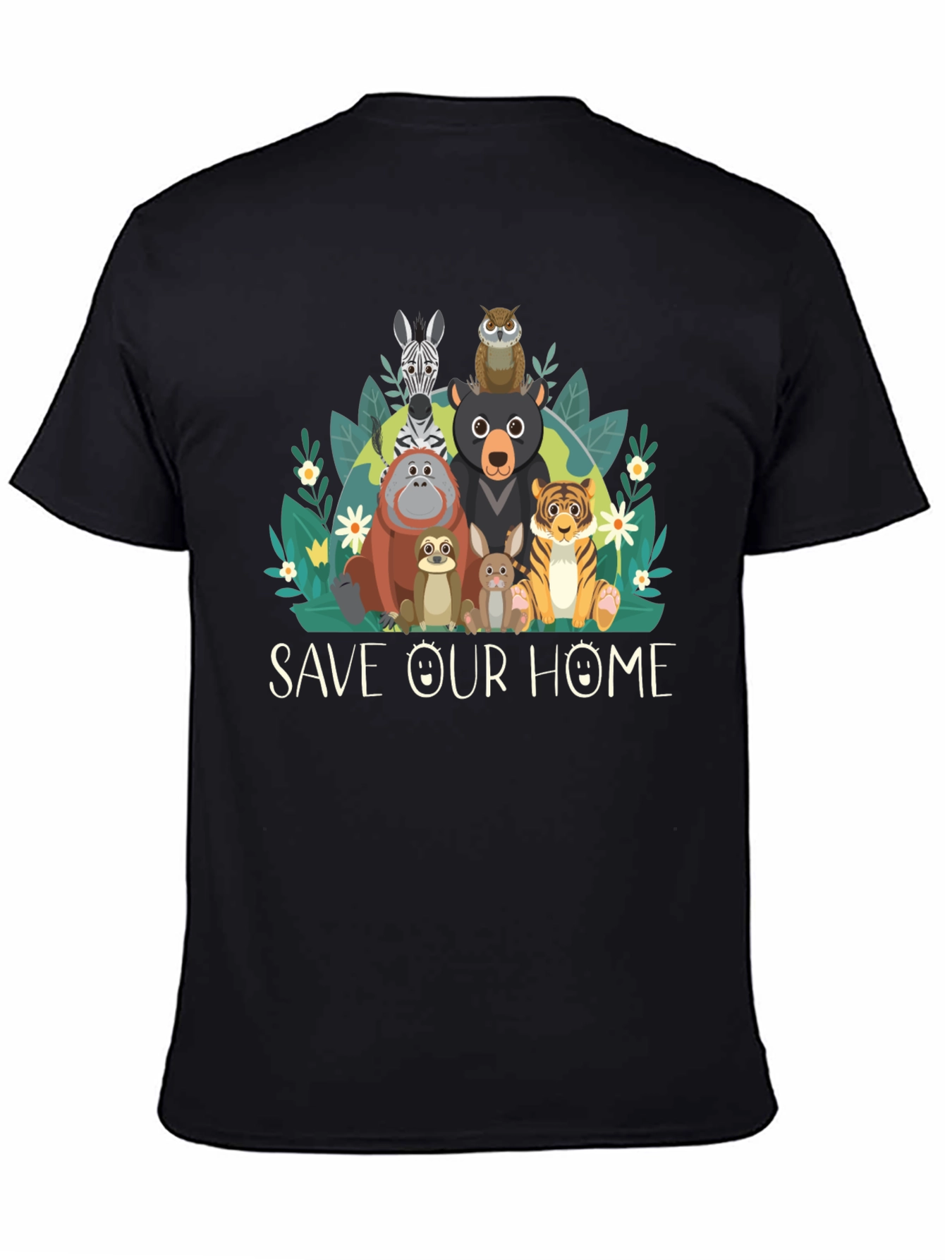Save Our Home Animal Graphic Black T-Shirt