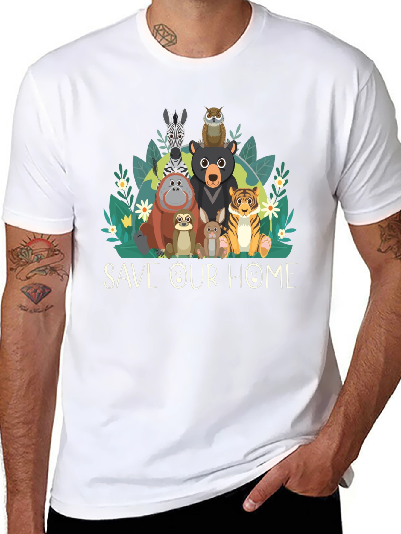 Save Our Home Animal Graphic Black T-Shirt