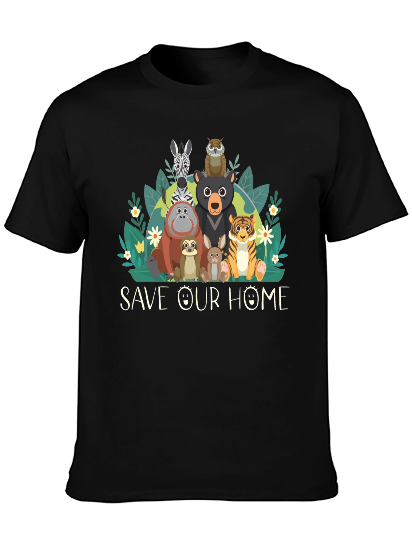 Save Our Home Animal Graphic Black T-Shirt