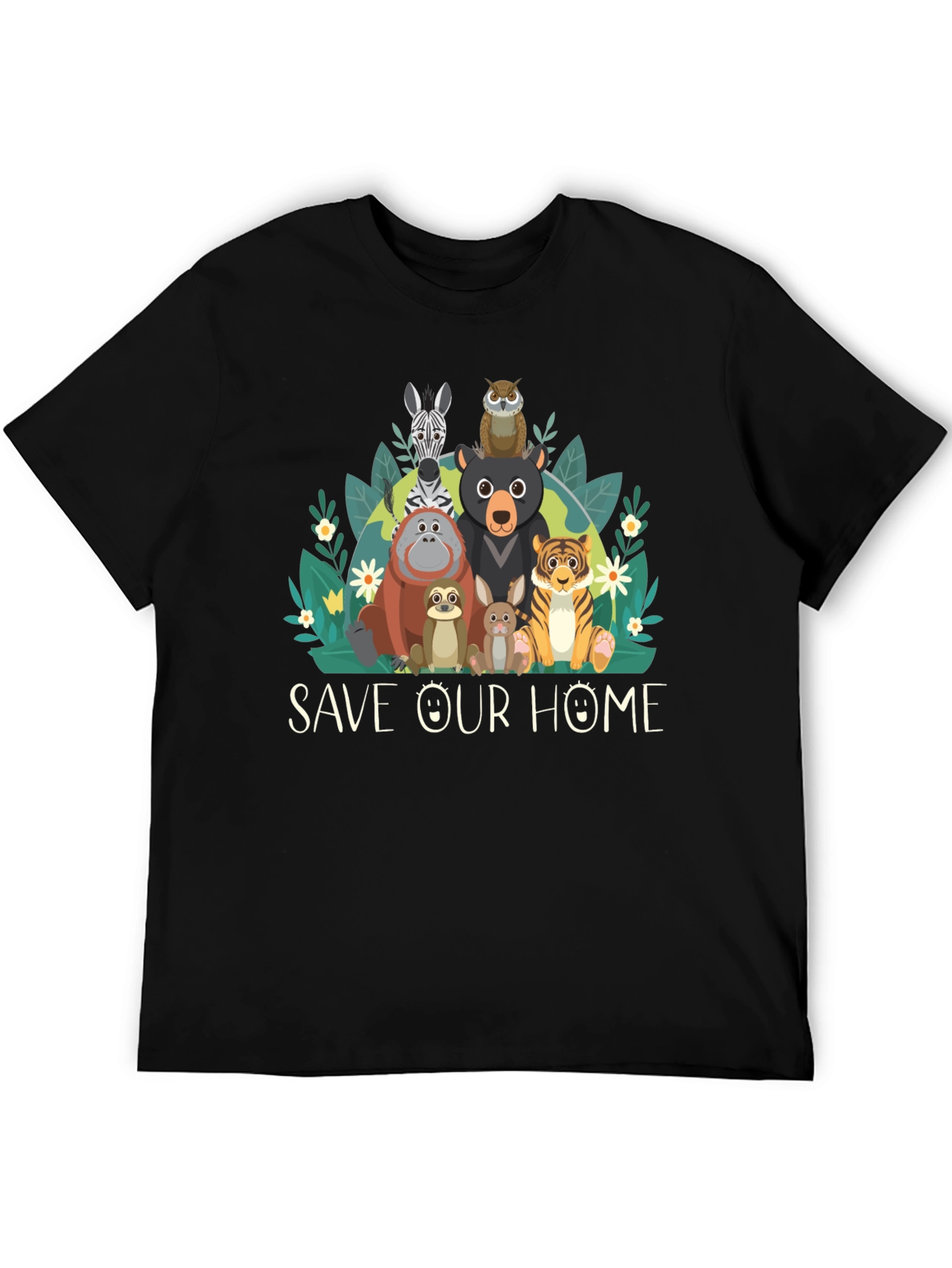 Save Our Home Animal Graphic Black T-Shirt