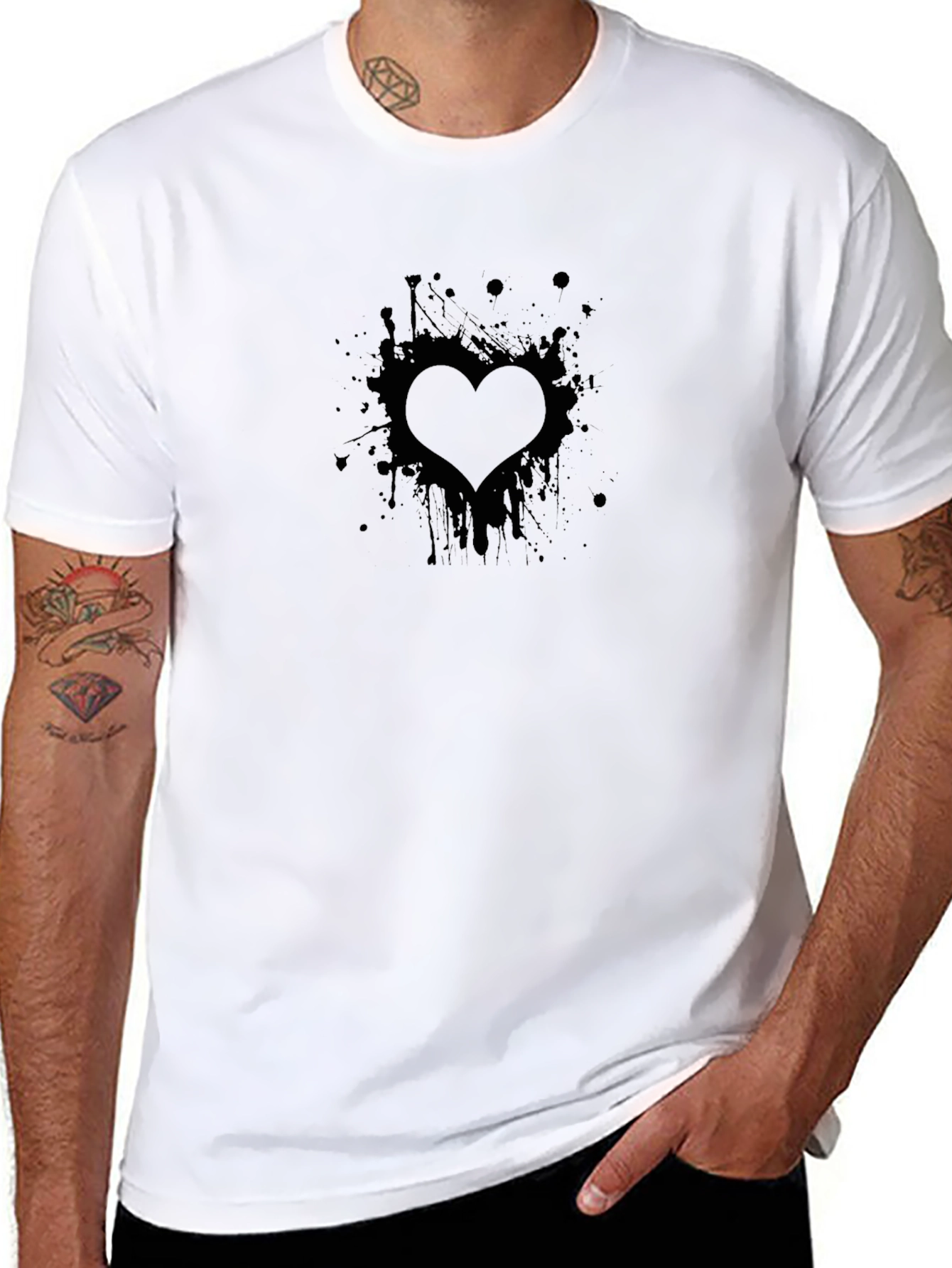 Mens Black Heart Splatter Graphic Tee