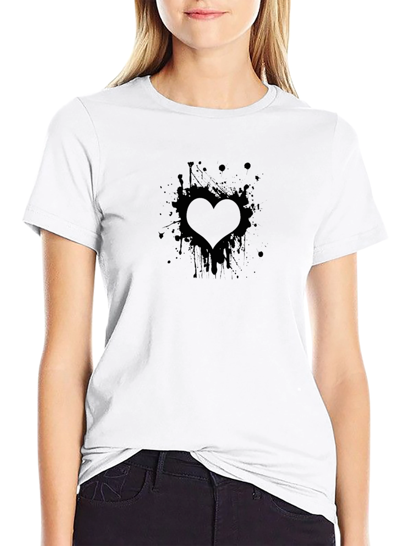 Mens Black Heart Splatter Graphic Tee