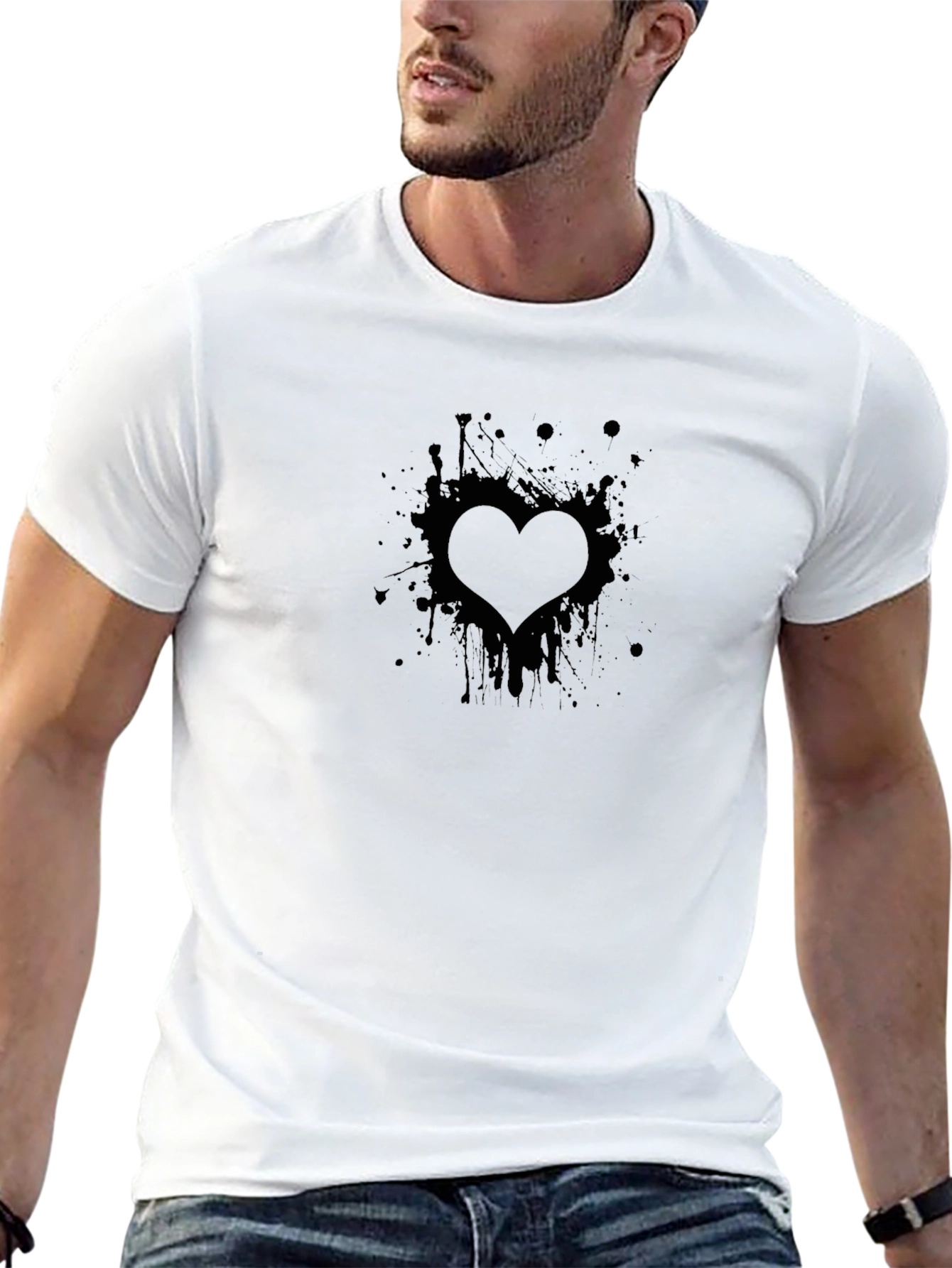 Mens Black Heart Splatter Graphic Tee