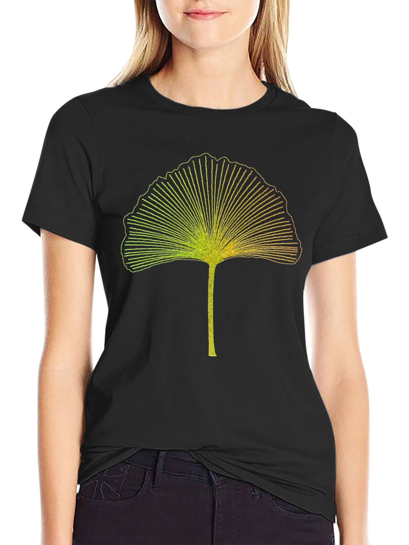 Ginkgo Leaf Graphic Tee - Stylish Black T-Shirt