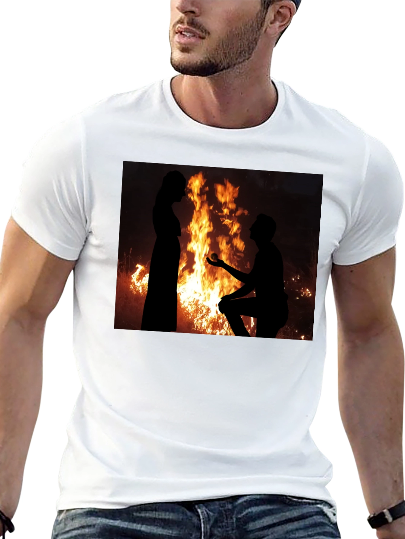 Romantic Proposal Fire Silhouette T-Shirt