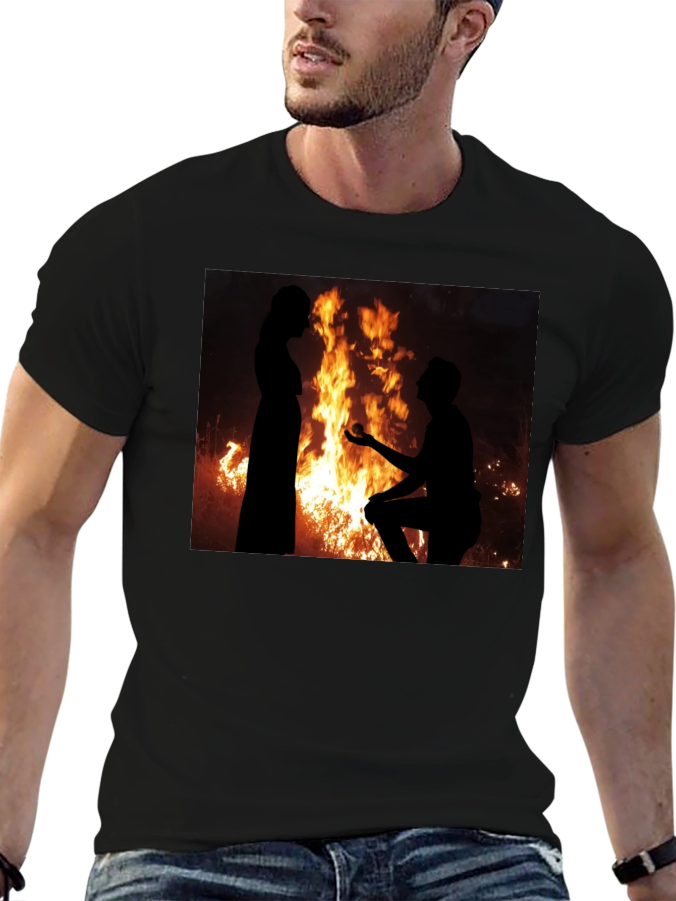 Romantic Proposal Fire Silhouette T-Shirt