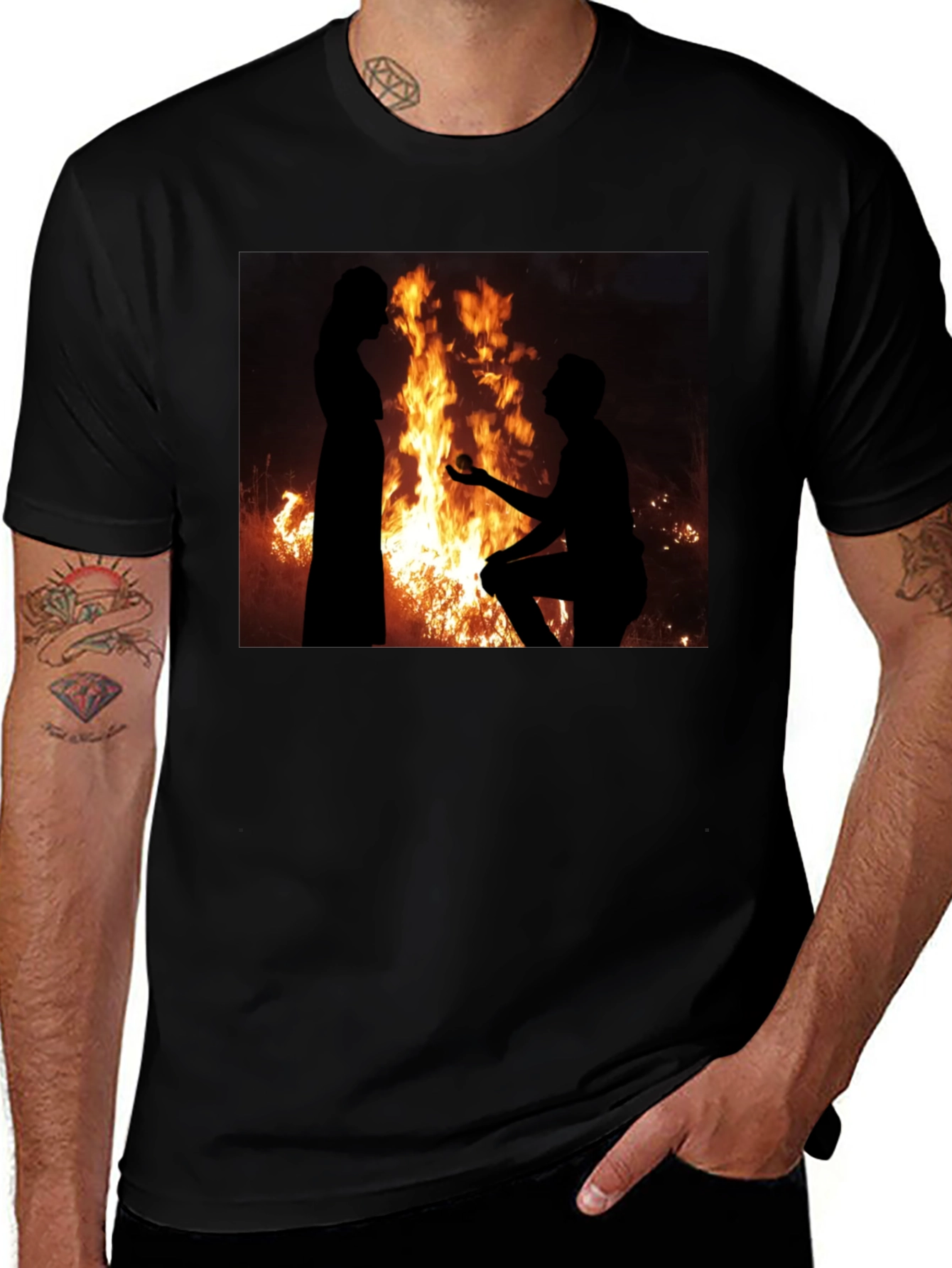 Romantic Proposal Fire Silhouette T-Shirt