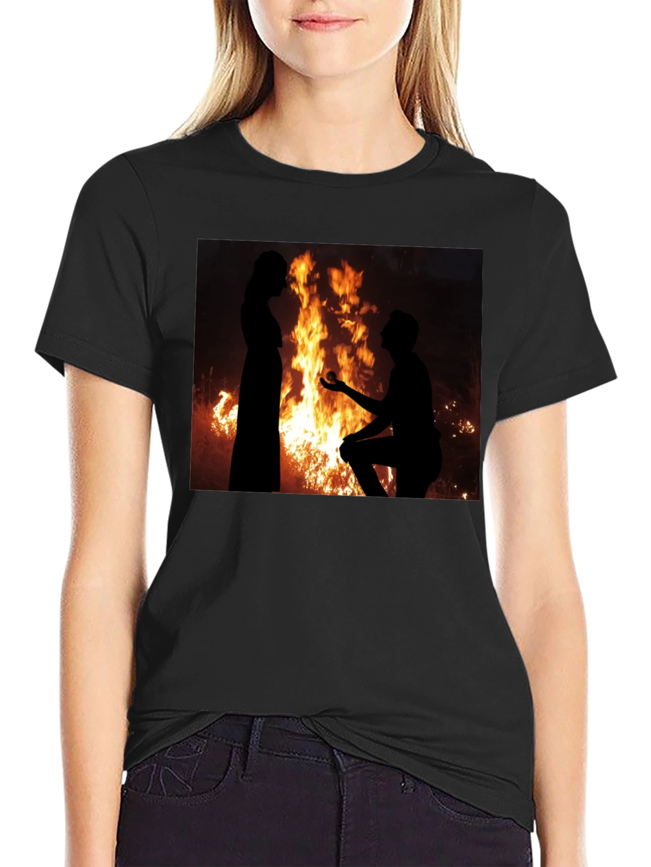 Romantic Proposal Fire Silhouette T-Shirt