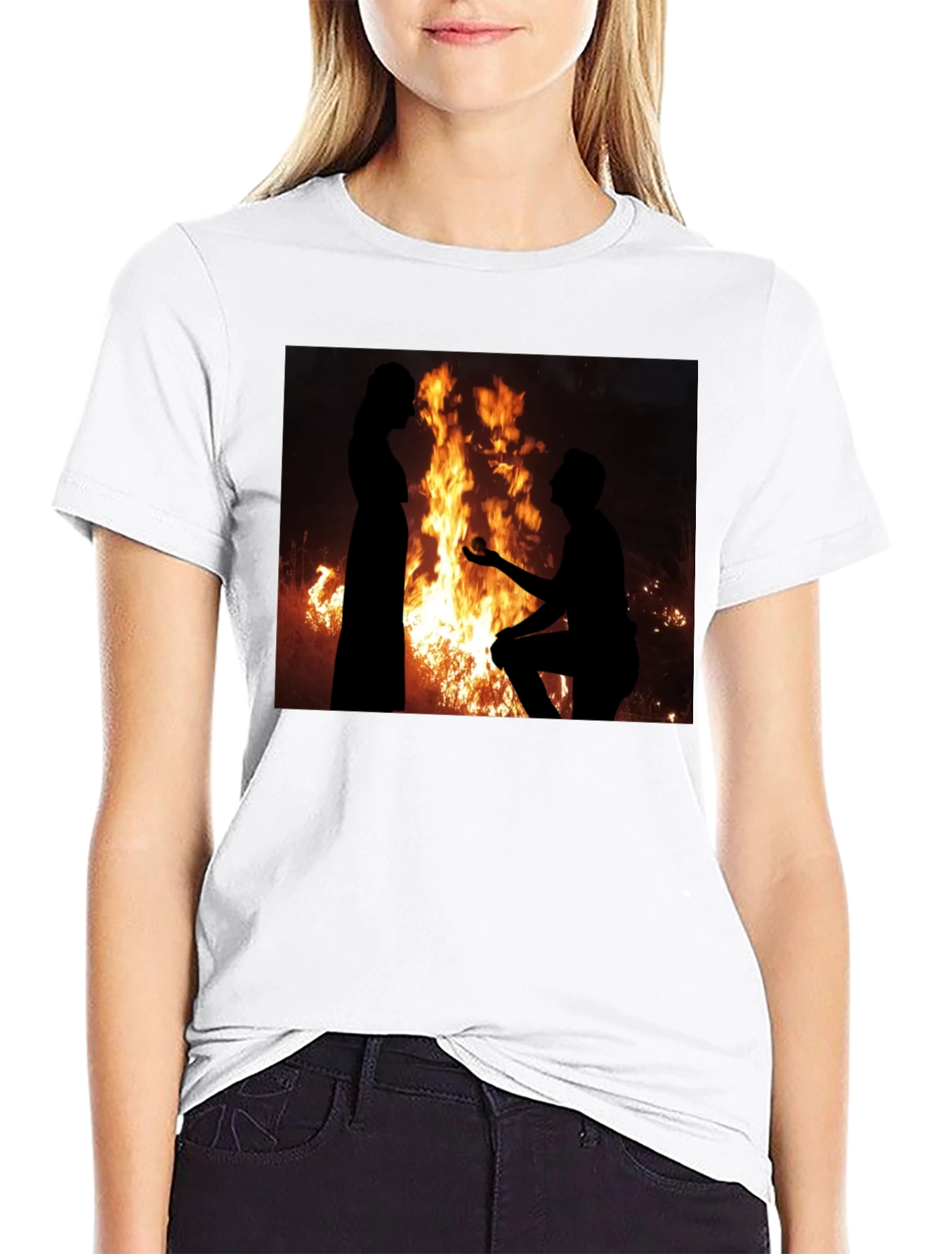 Romantic Proposal Fire Silhouette T-Shirt