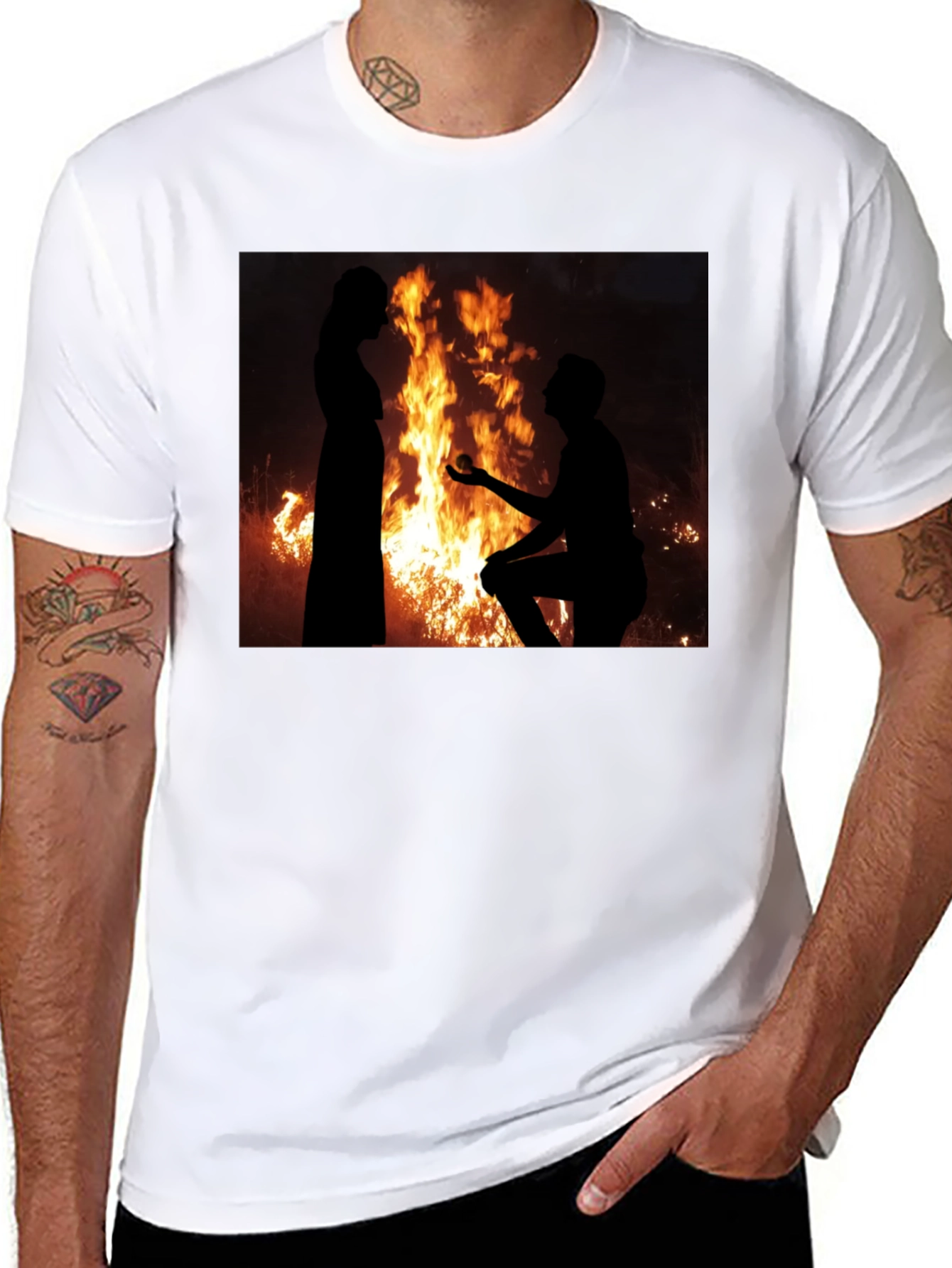 Romantic Proposal Fire Silhouette T-Shirt
