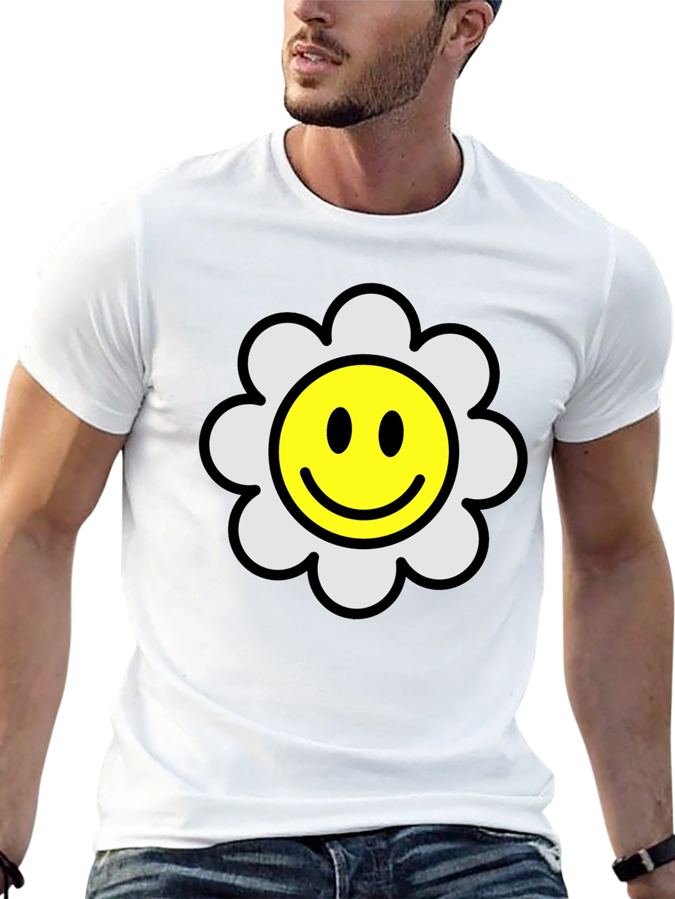 Smiley Flower Black T-Shirt