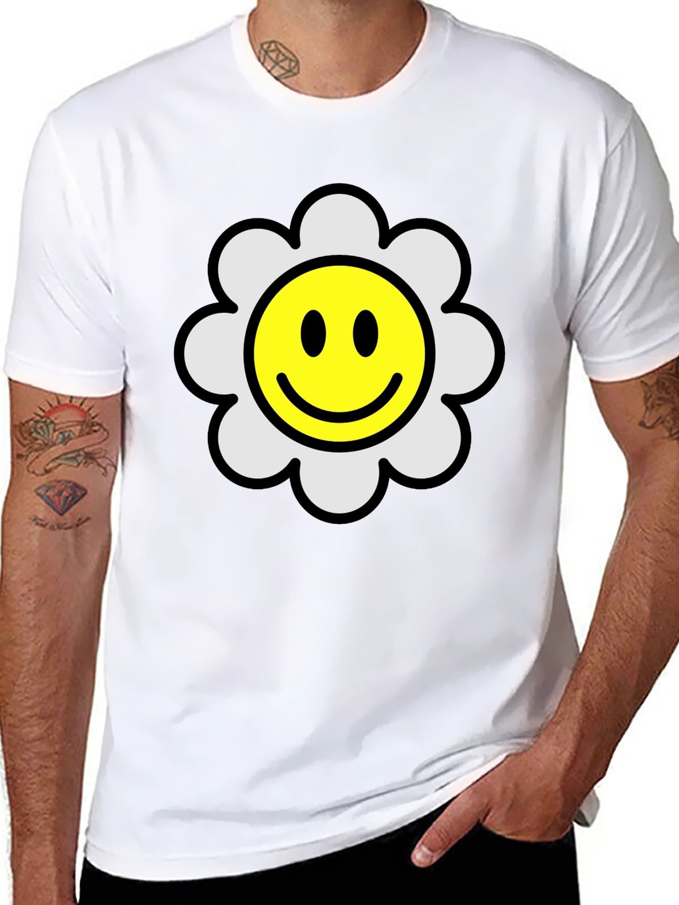 Smiley Flower Black T-Shirt