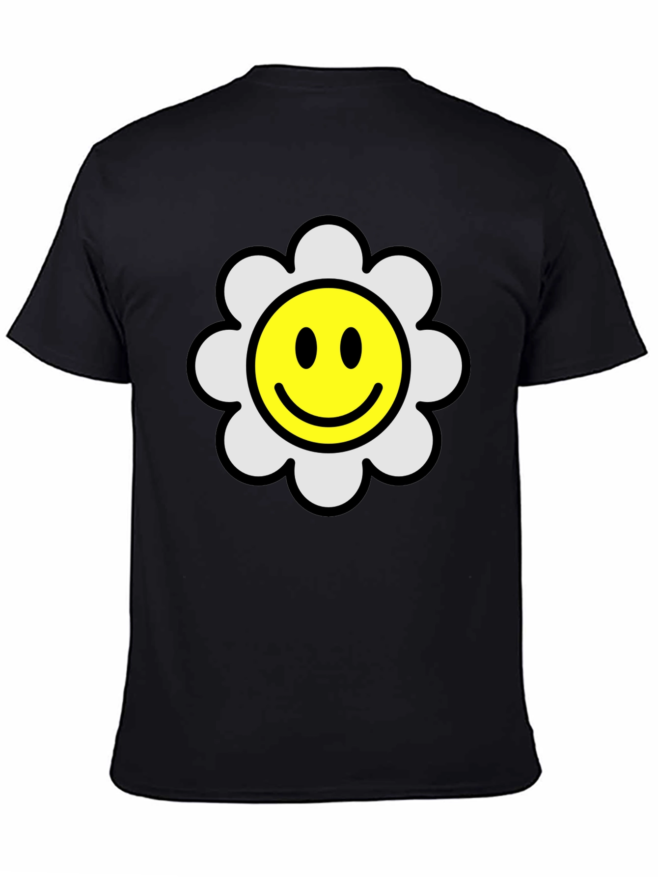 Smiley Flower Black T-Shirt