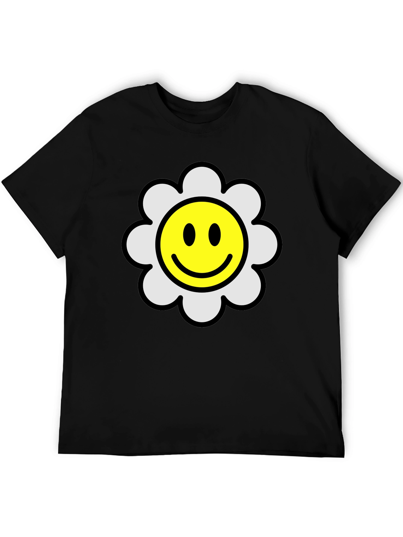 Smiley Flower Black T-Shirt