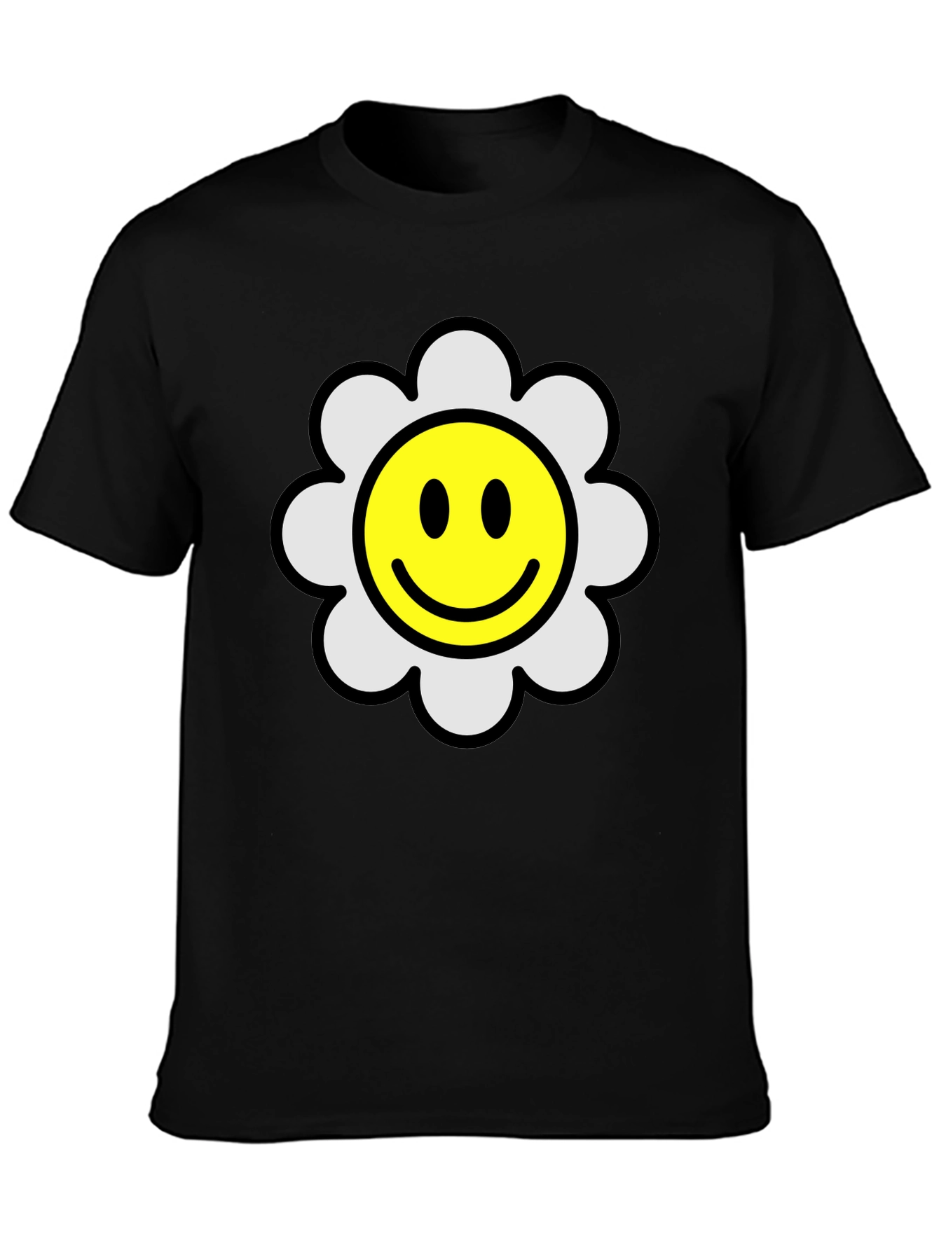 Smiley Flower Black T-Shirt