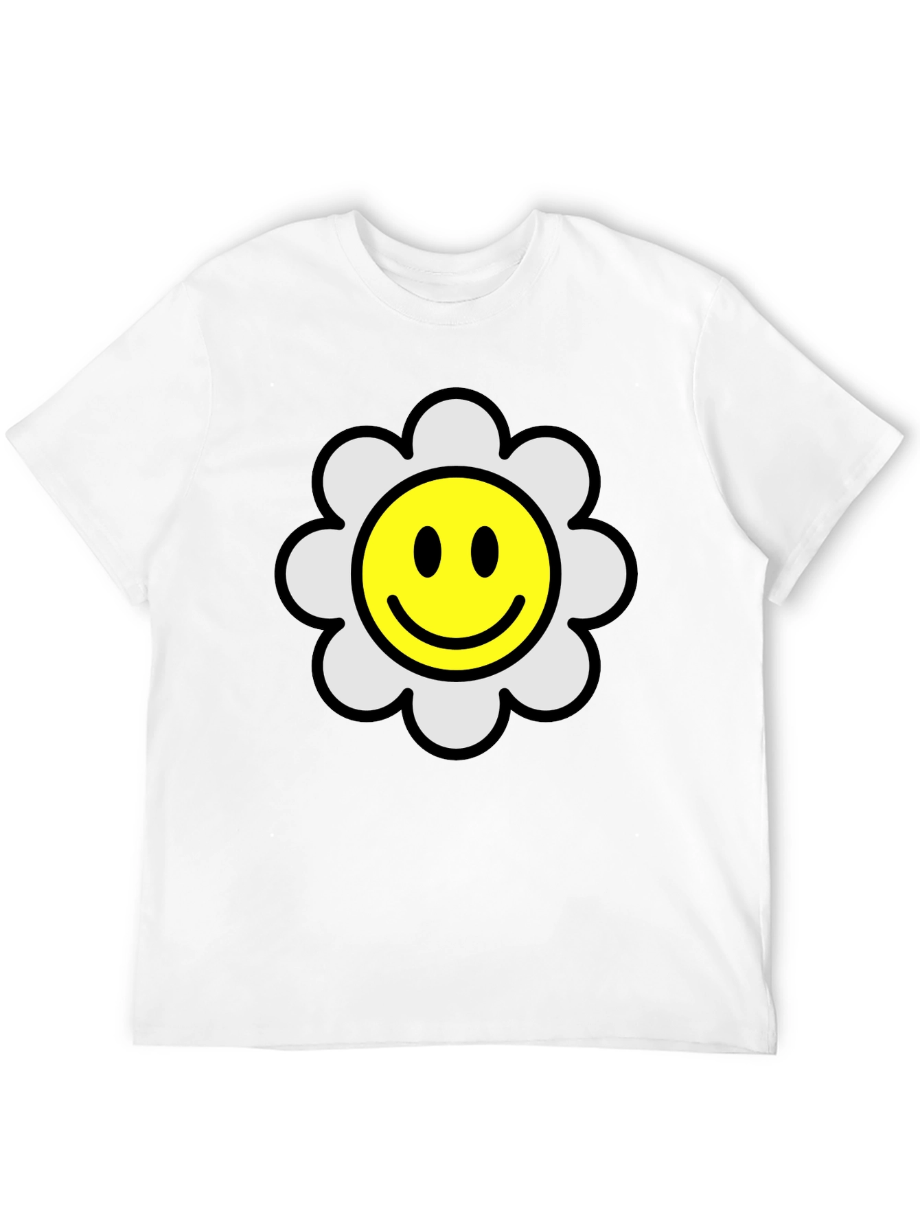 Smiley Flower Black T-Shirt