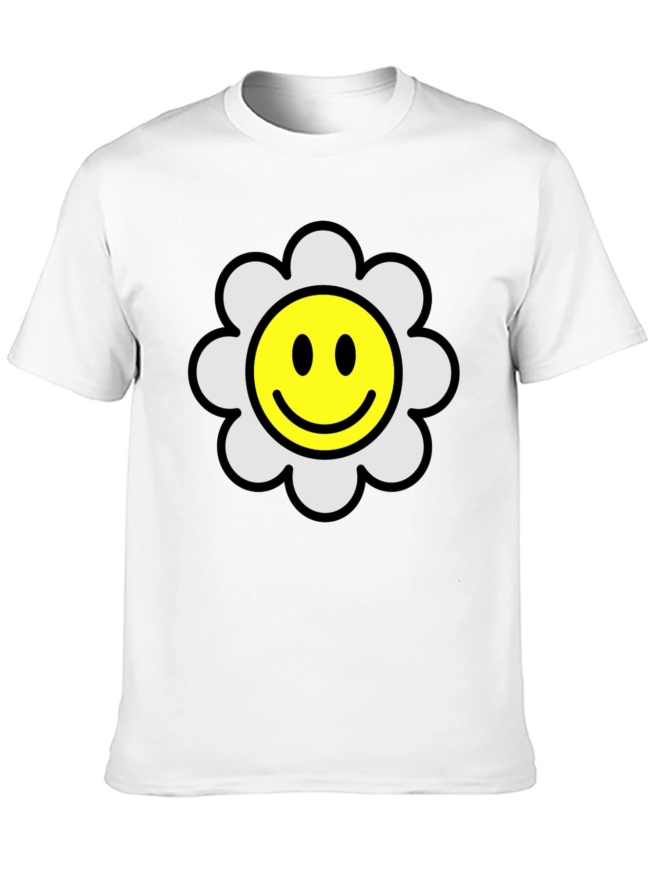 Smiley Flower Black T-Shirt