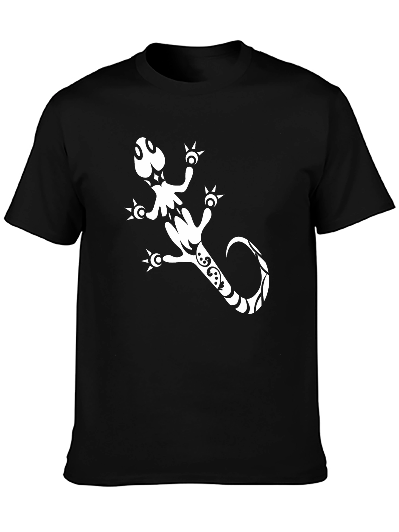 Black Gecko Graphic Tee - Cool Tribal Lizard Design