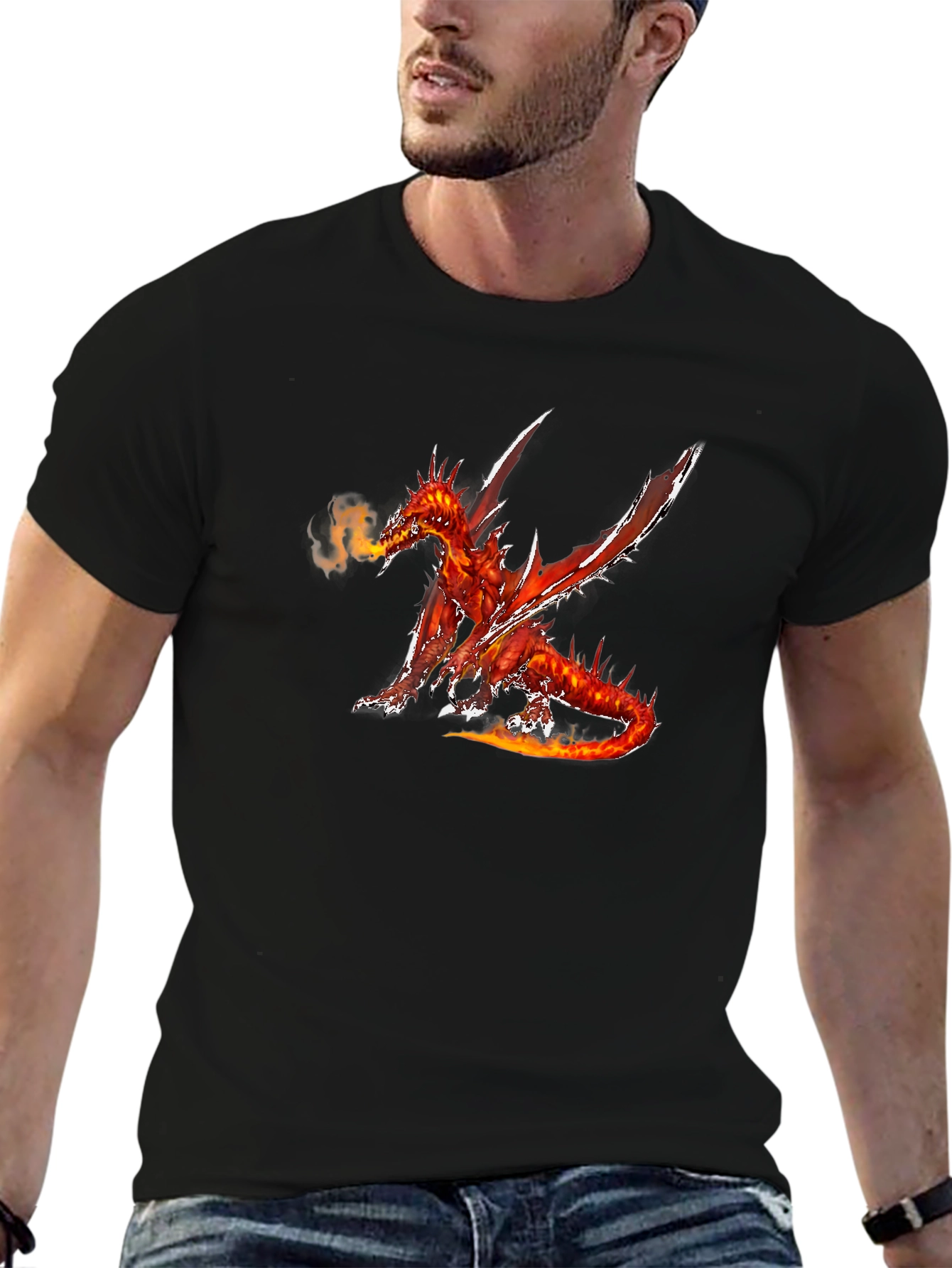 Fiery Dragon Graphic Black T-Shirt