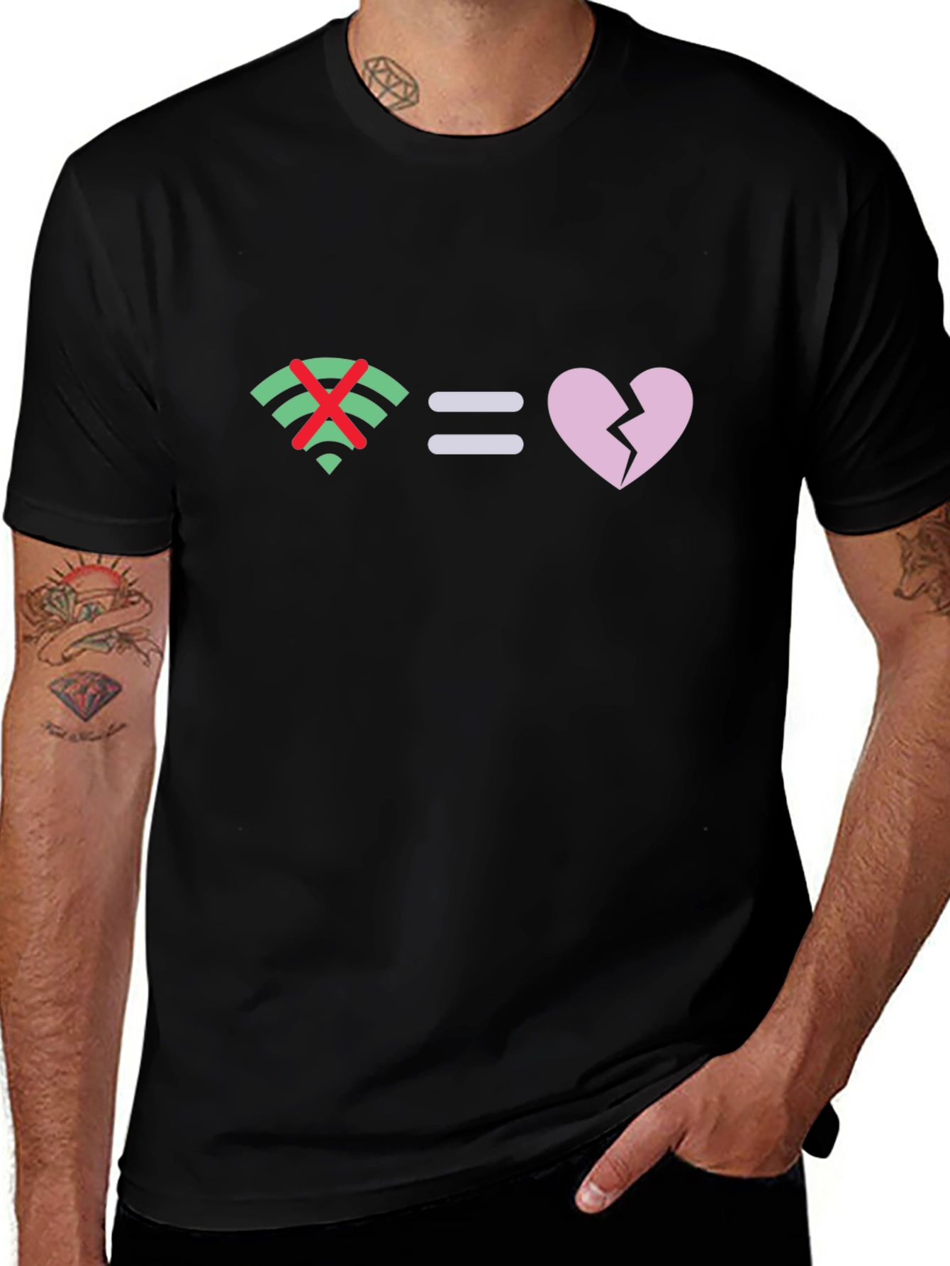 No Wifi Broken Heart Graphic Tee - Black Cotton