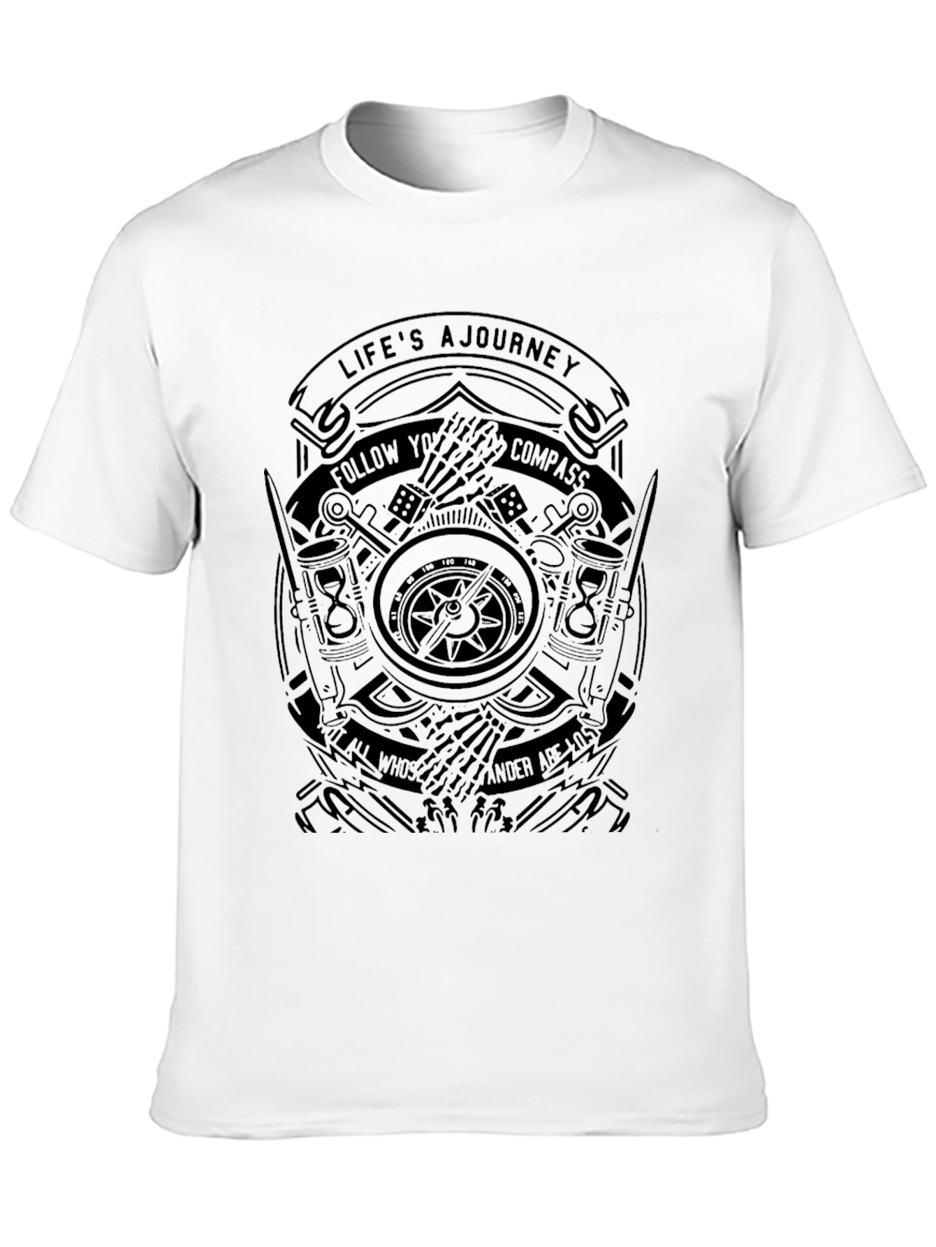 Mens Black Journey Compass Graphic T-Shirt