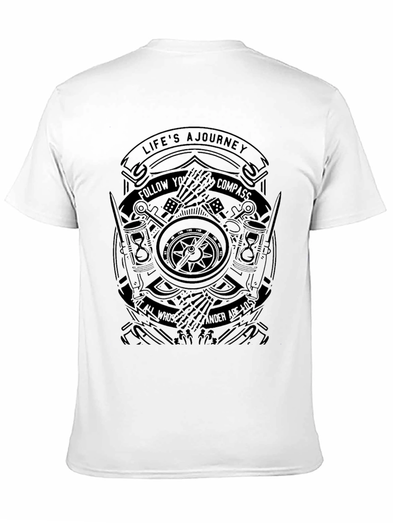Mens Black Journey Compass Graphic T-Shirt