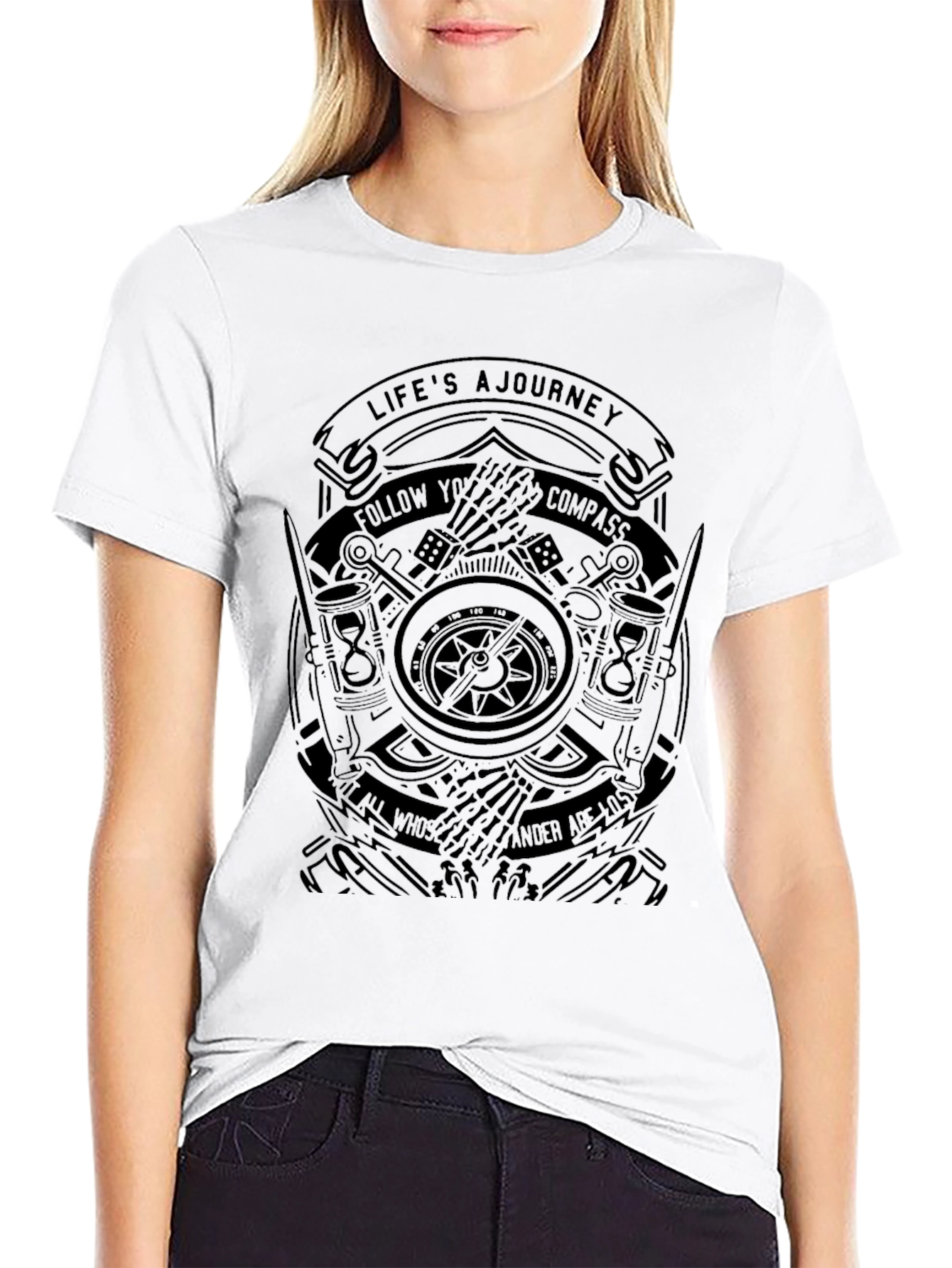 Mens Black Journey Compass Graphic T-Shirt
