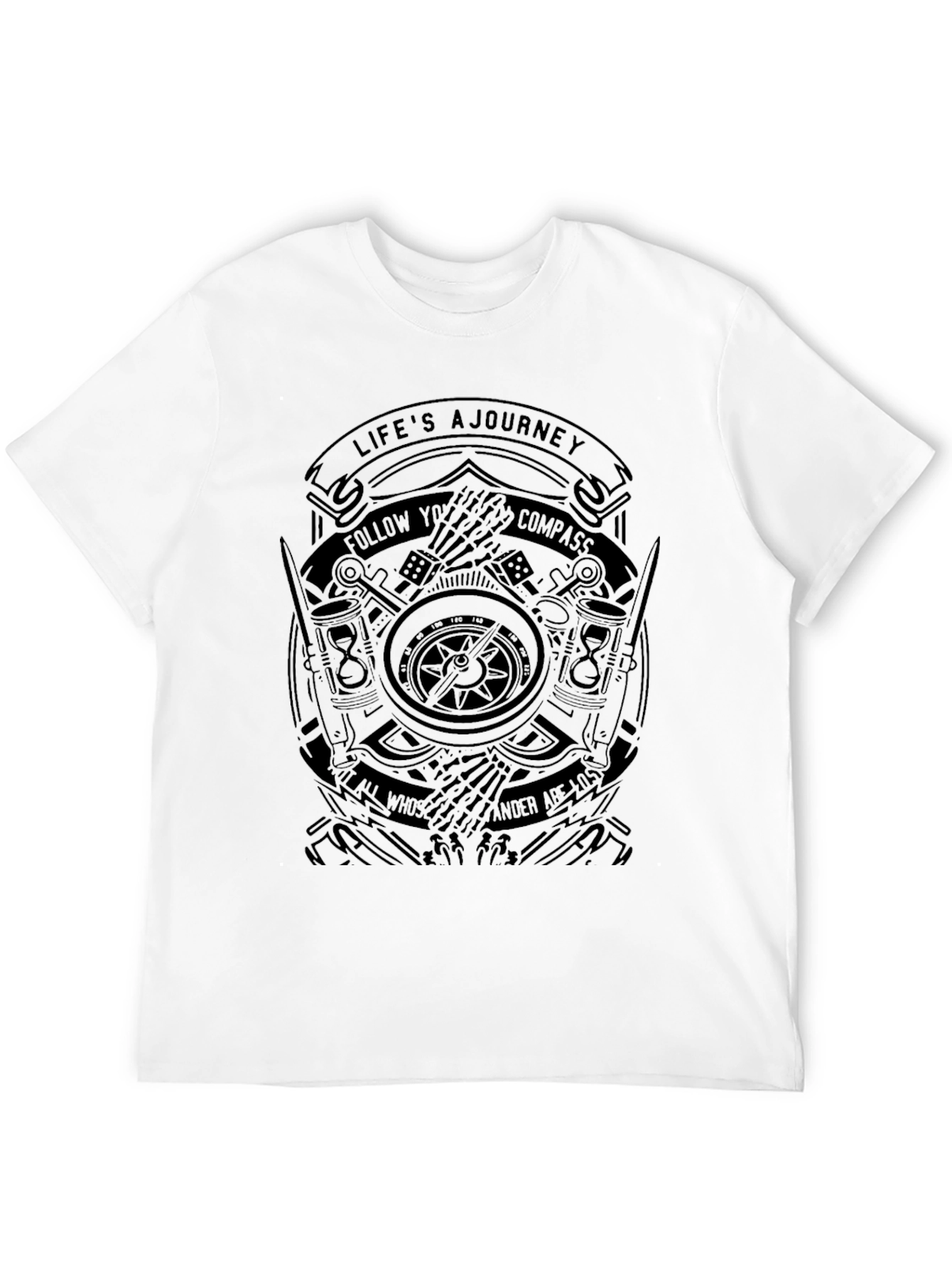 Mens Black Journey Compass Graphic T-Shirt