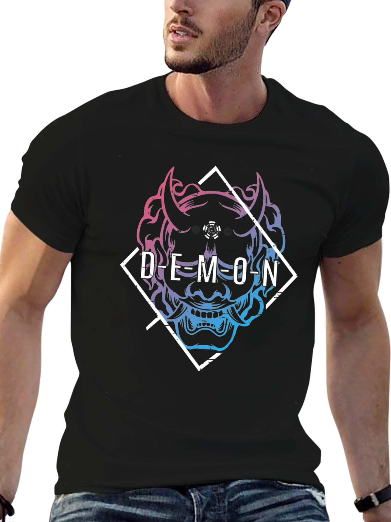 Demon Graphic Print Black T-Shirt