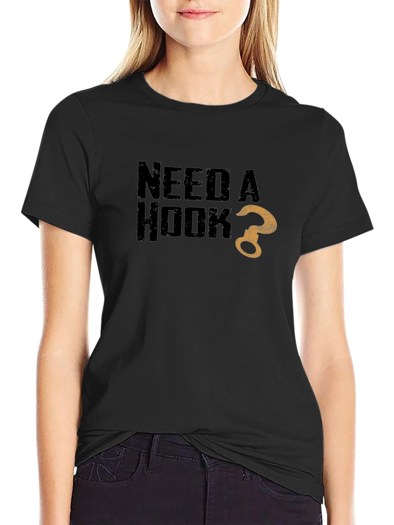 Need a Hook? Graphic Print Black T-Shirt