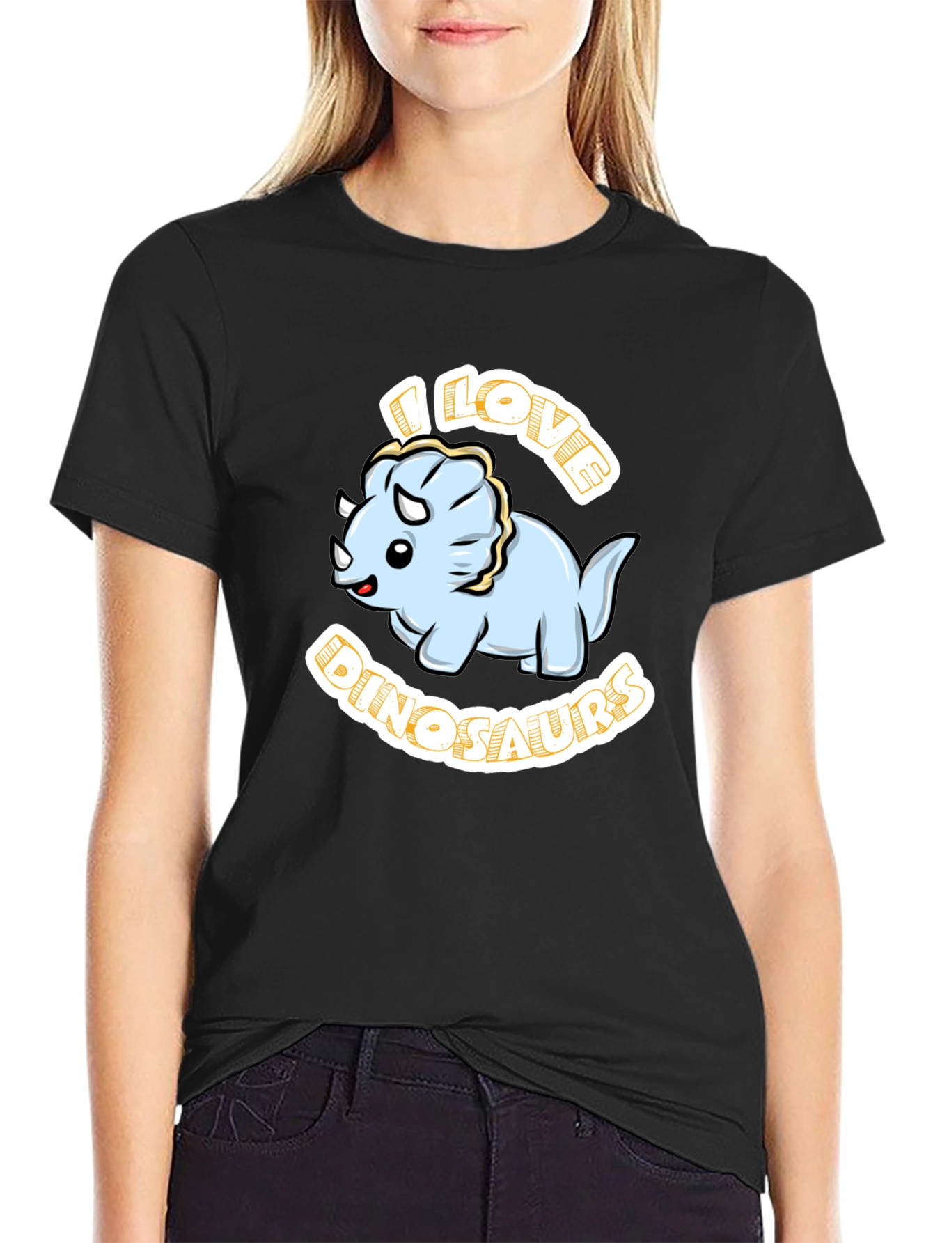 I Love Dinosaurs Triceratops Black T-Shirt