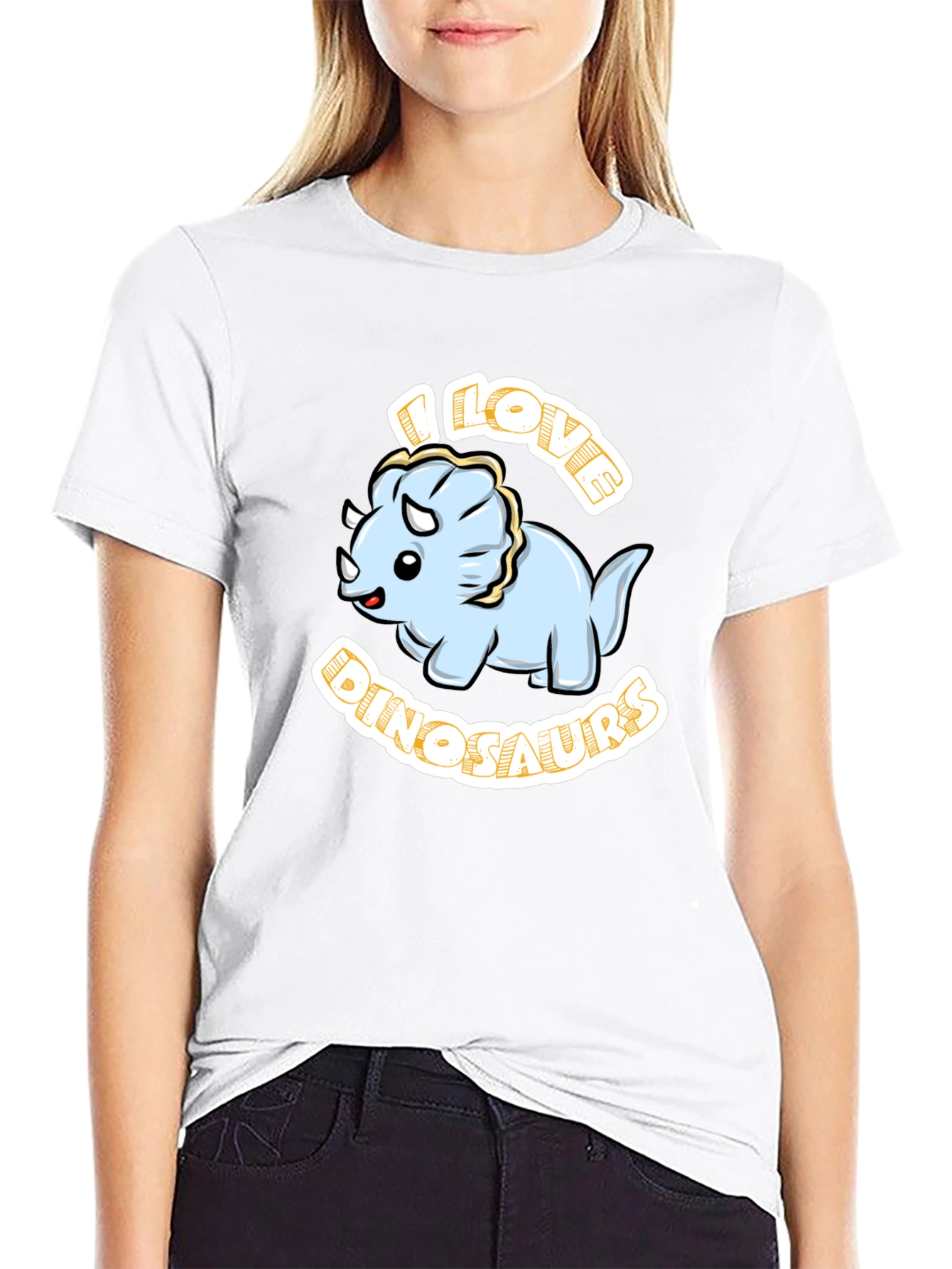 I Love Dinosaurs Triceratops Black T-Shirt