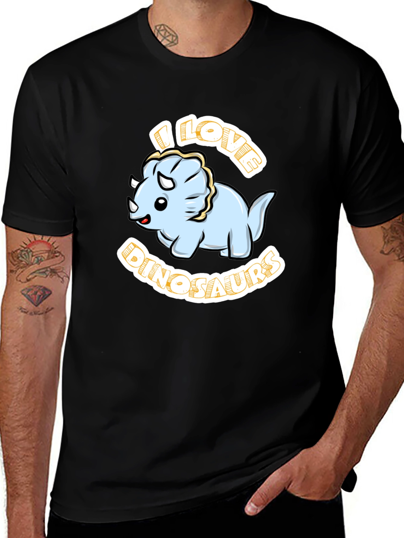 I Love Dinosaurs Triceratops Black T-Shirt