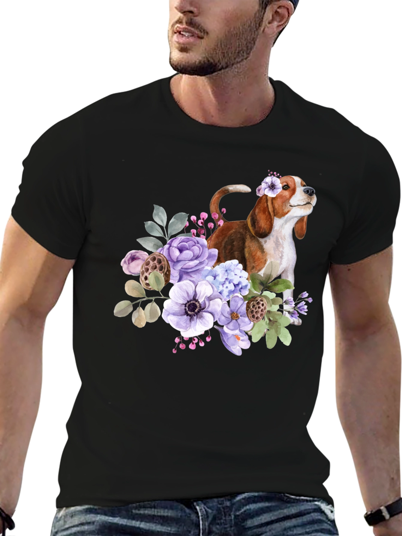 Floral Beagle Dog Graphic T-Shirt