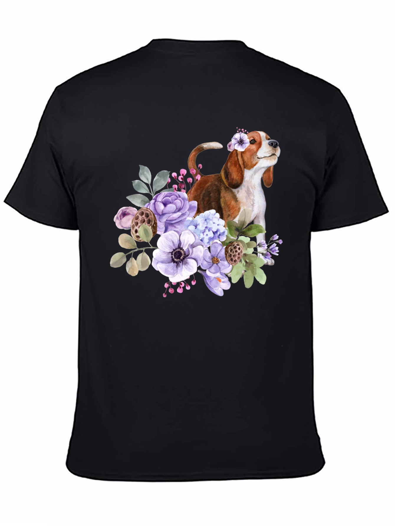 Floral Beagle Dog Graphic T-Shirt