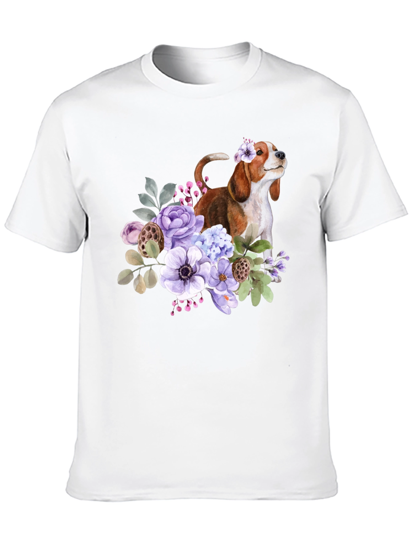 Floral Beagle Dog Graphic T-Shirt