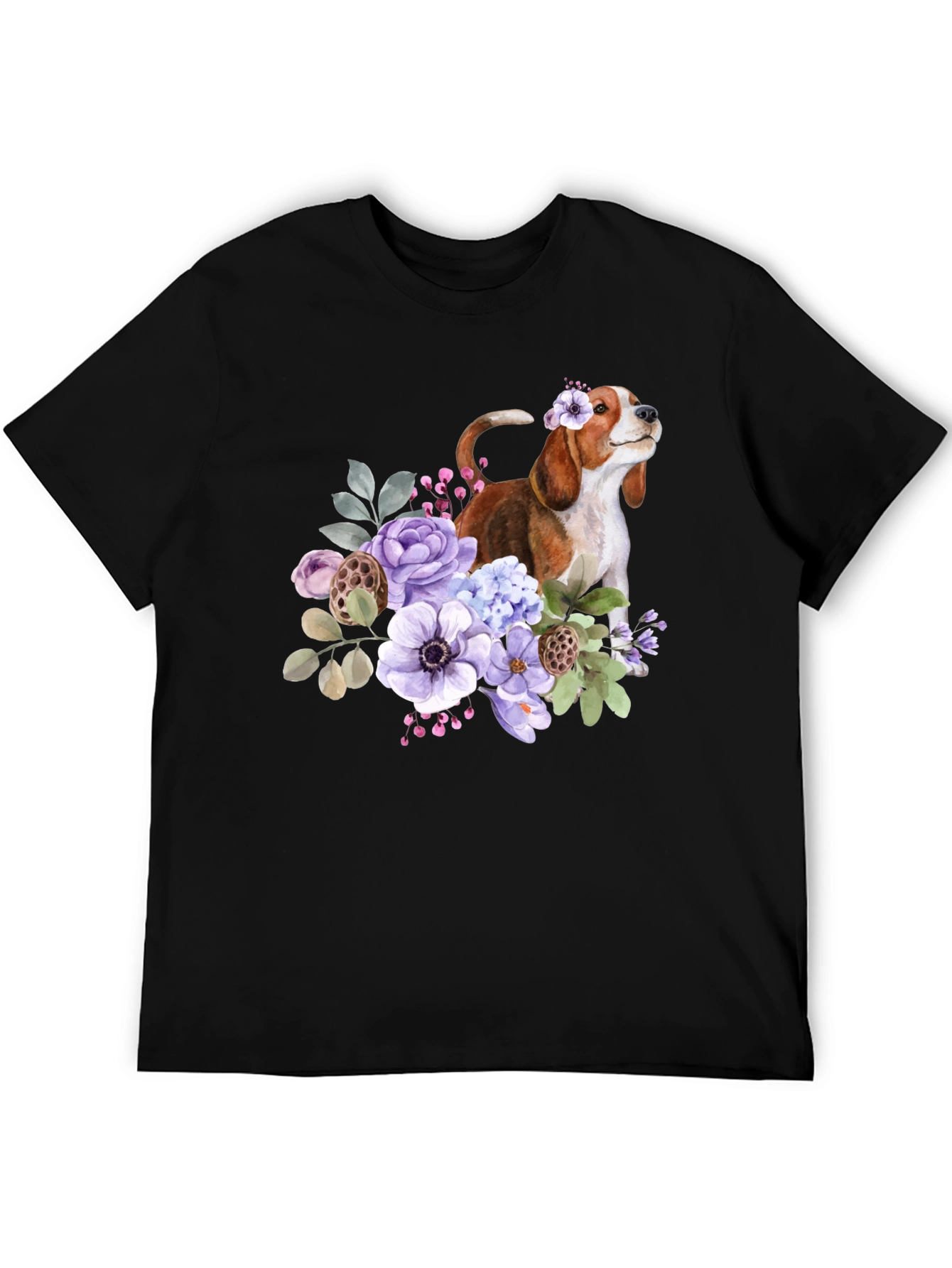 Floral Beagle Dog Graphic T-Shirt